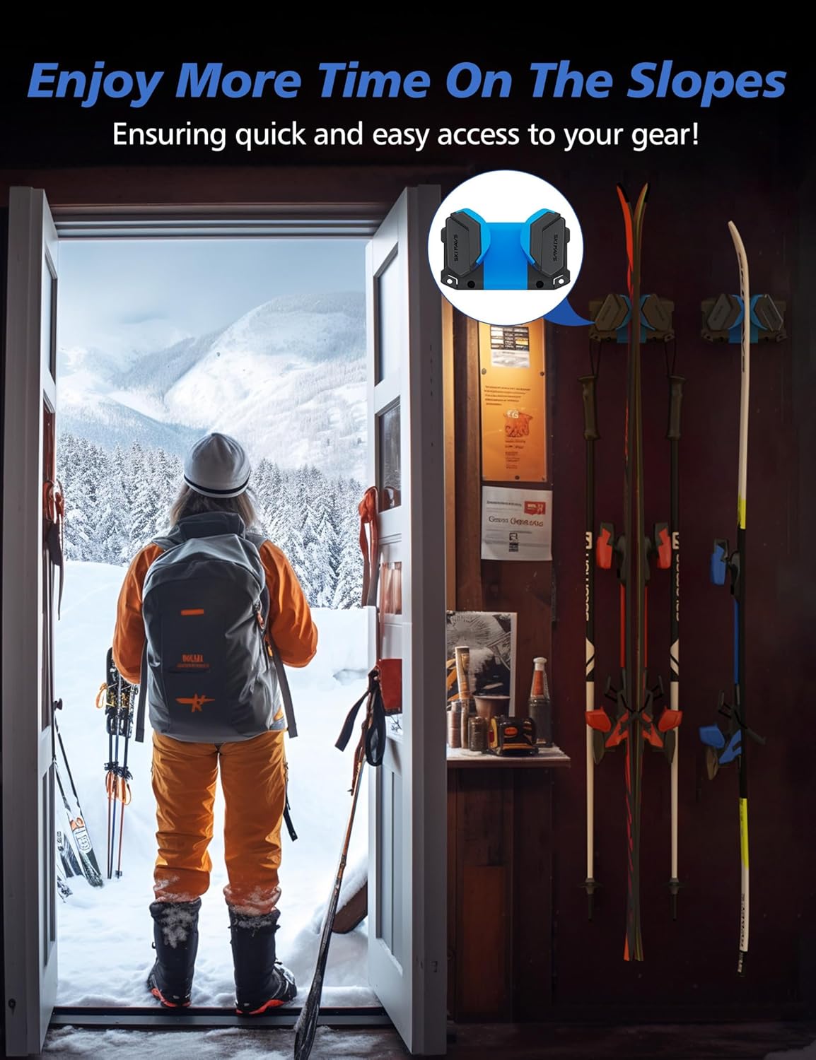 Ski & Snowboard Wall Rack, Ski Wall Mount & Ski Rack Wall Mount for Garage Space-Saving, Winter Gear Organizer, Fits Any Ski or Snowboard, Nonslip Ski Holders, Garage Organization, 1 Pack - Image 7