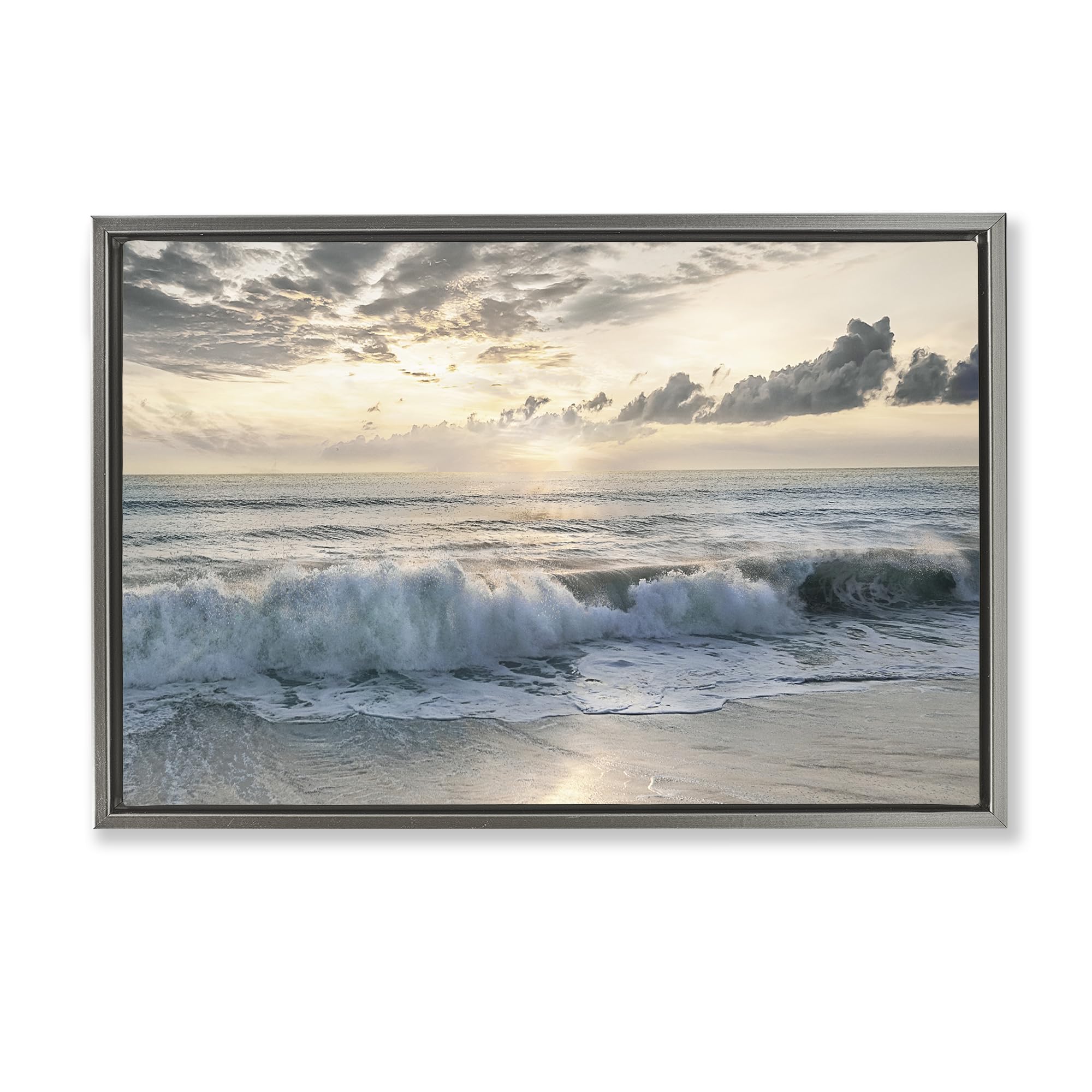 Stupell Industries 'Sunset Foam Along Shoreline', Floating Frame Canvas Art, Gray, 25 x 17 Inches, Easy to Hang and Sturdy, Made in USA, by Mike Calascibetta
