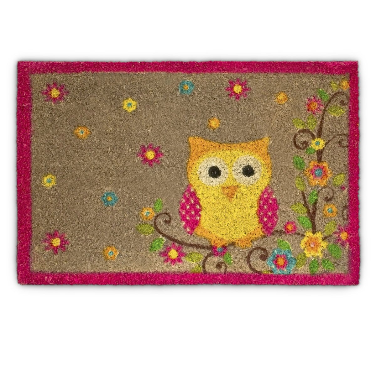 Relaxdays Paillasson Fibres de Coco Tapis Hibou 60 x 40 cm antidérapant Caoutchouc PVC, Marron