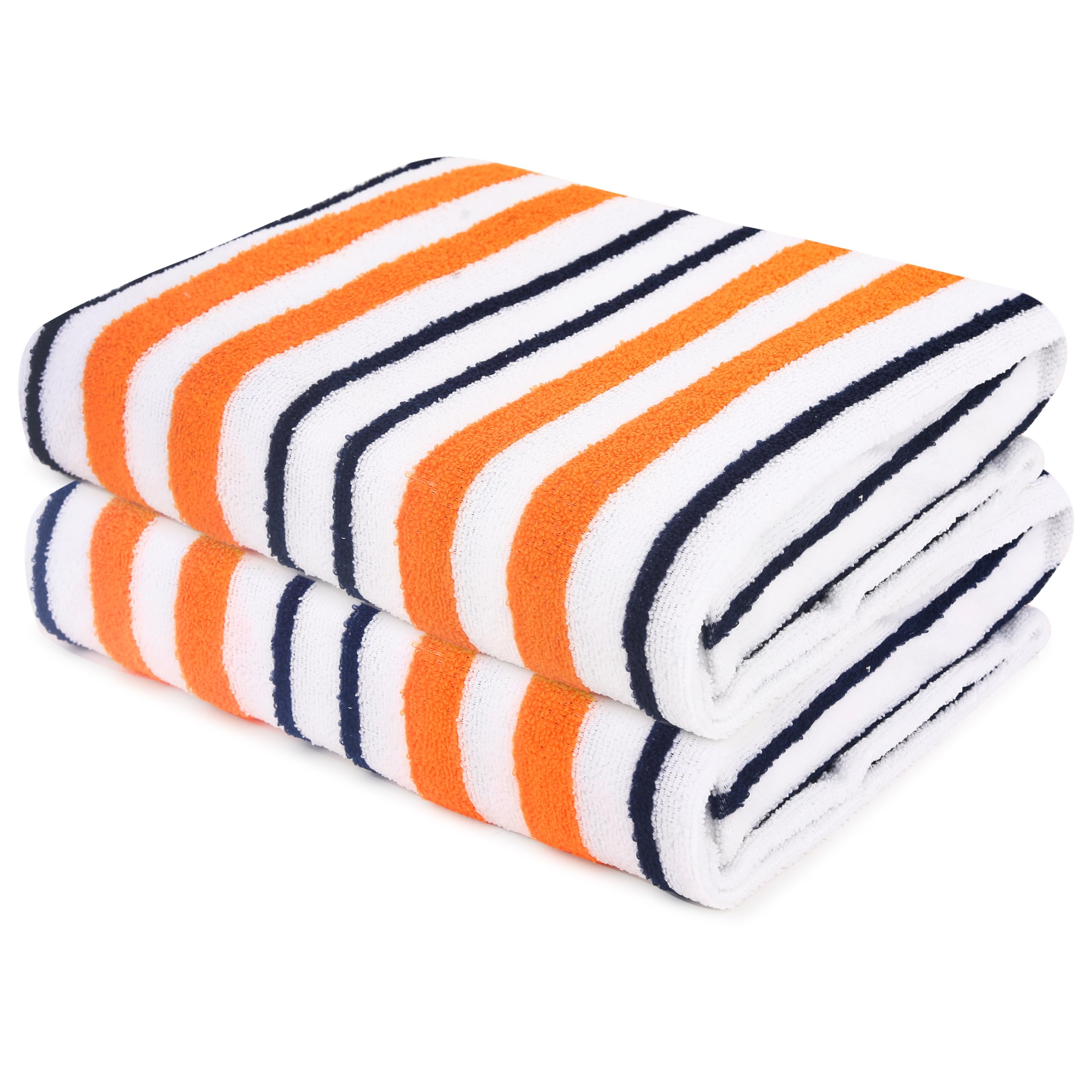Scarlet LarkspurMicrofiber Multi Stripe Bath Beach Towel Pack of 2 Super Soft And Extra Absorbent Polyester/Quick Dry/The Perfect Choice For Any Activity - 62 X 132 CM - Sky Blue/Orange