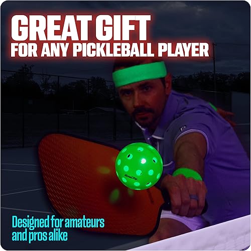 Miniatura 8 de GlowCity Juego de pickleball LED paquete de 4 bolas de pickleball que brillan en la oscuridad con 20 horas de tiempo de brillo, ideal para jugar por