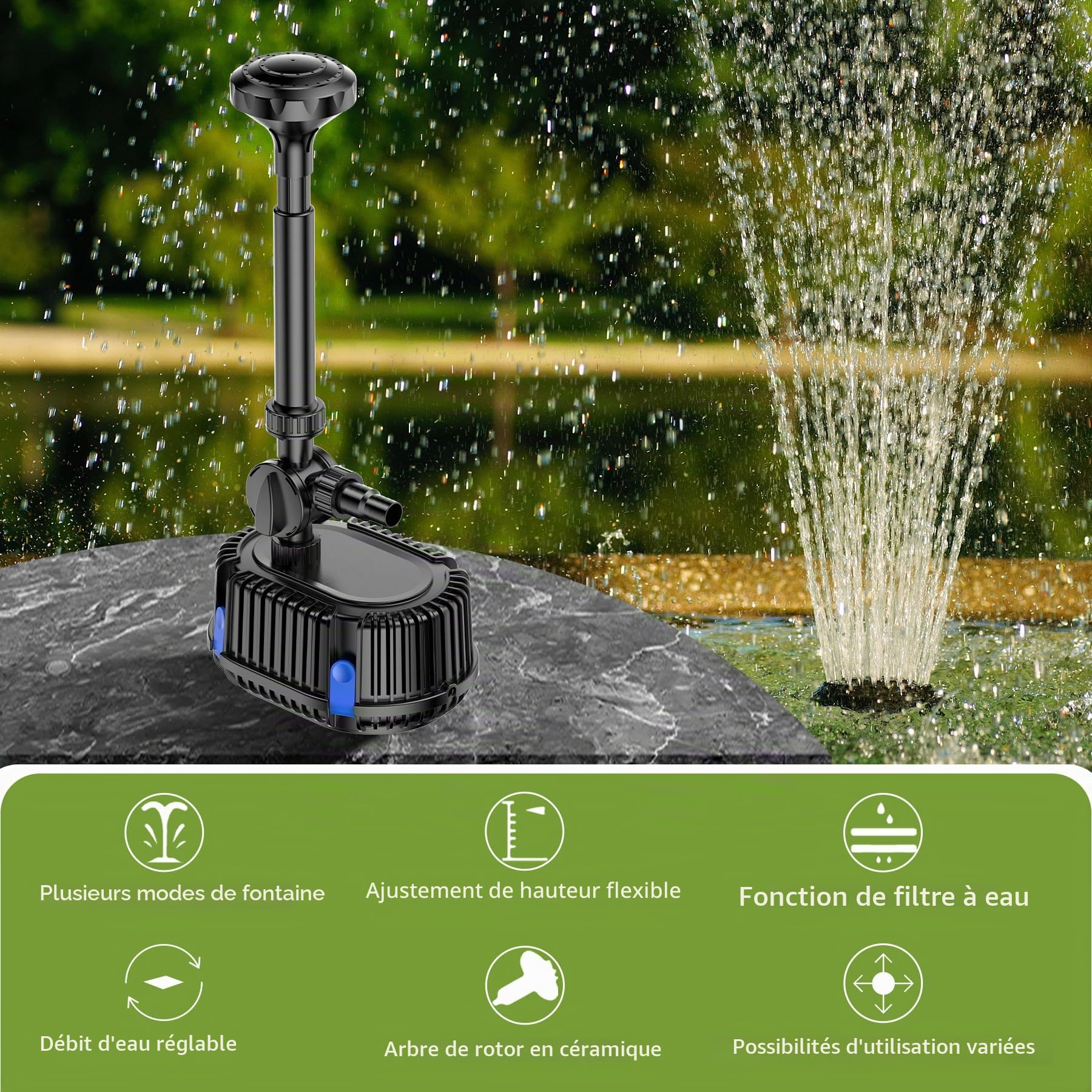 Forever Speed Pompe pour Fontaine extérieure 3800L/h Pompe pour Bassin Jeux d'eau pour Jardins, bassins, fontaines 20W
