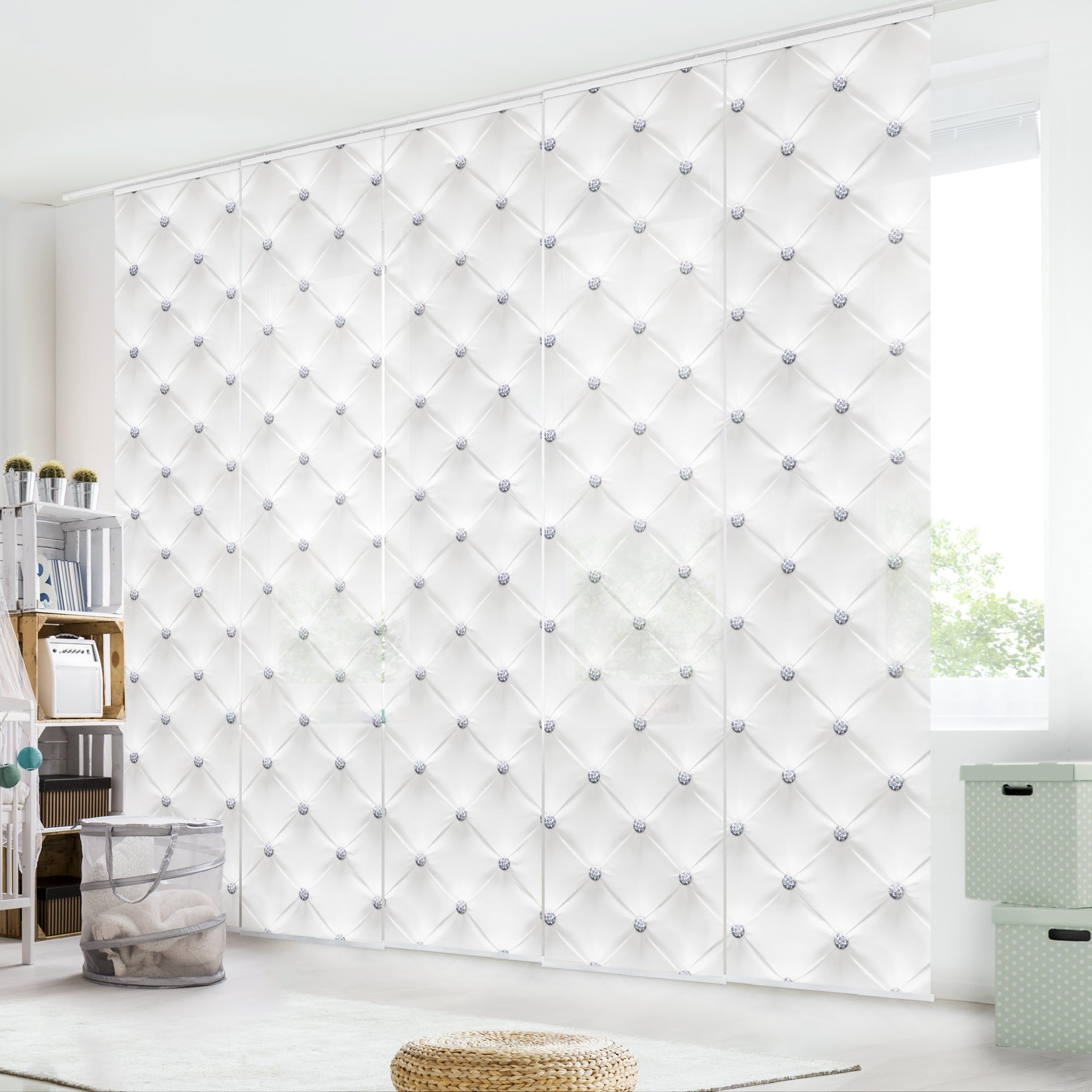 Schiebegardine halbtransparent 60er Paneel Klett Muster Textil lichtdurchlässig - Motiv Modern Flächenvorhang Wohnzimmer Schlafzimmer 1193 (300x250 cm - 5er Set)