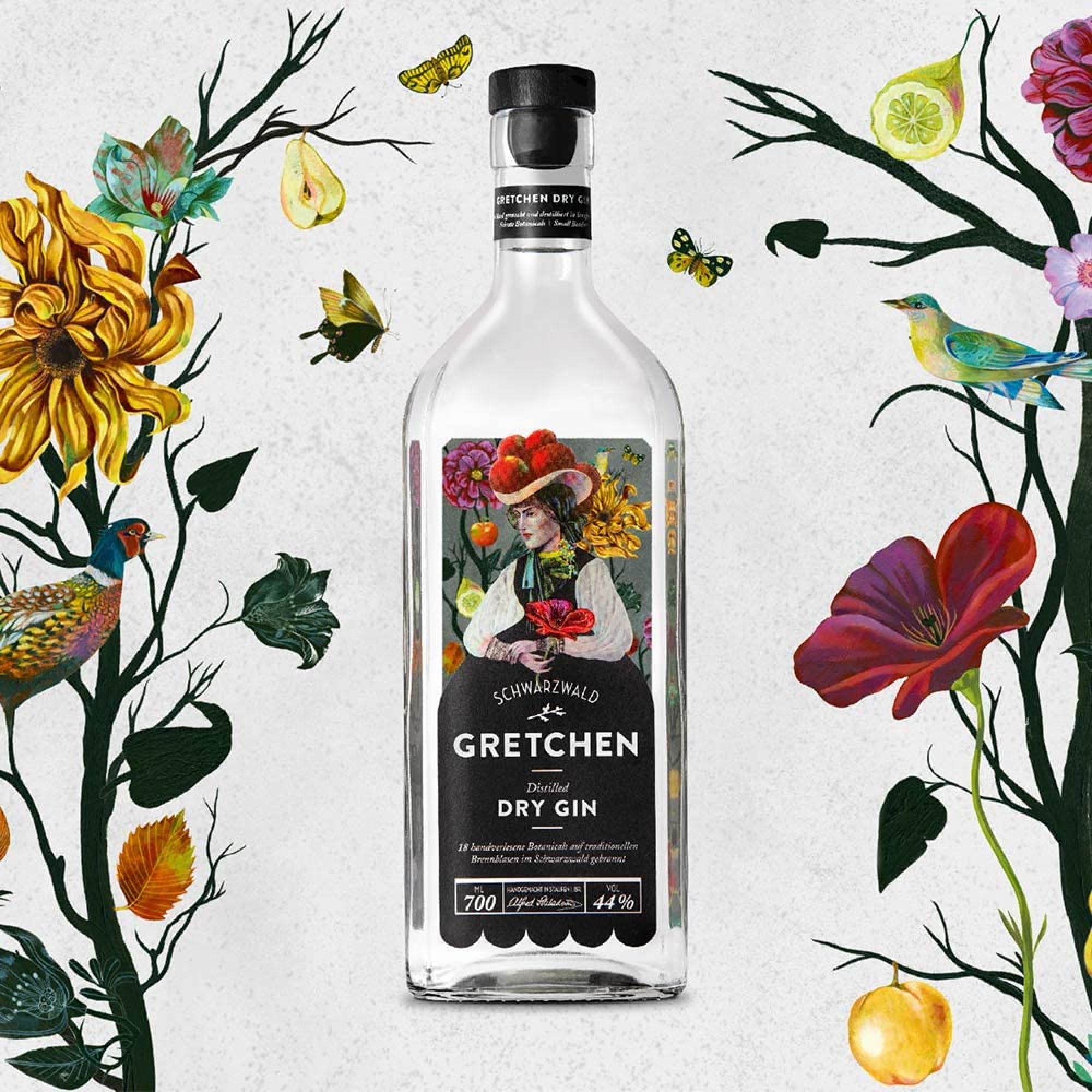GRETCHEN Distilled Dry Gin, harmonischer Schwarzwald Gin der Hausbrennerei Schladerer, natürlich herb und fruchtig frisch mit feinen Quittennoten (1 x 0.7l)