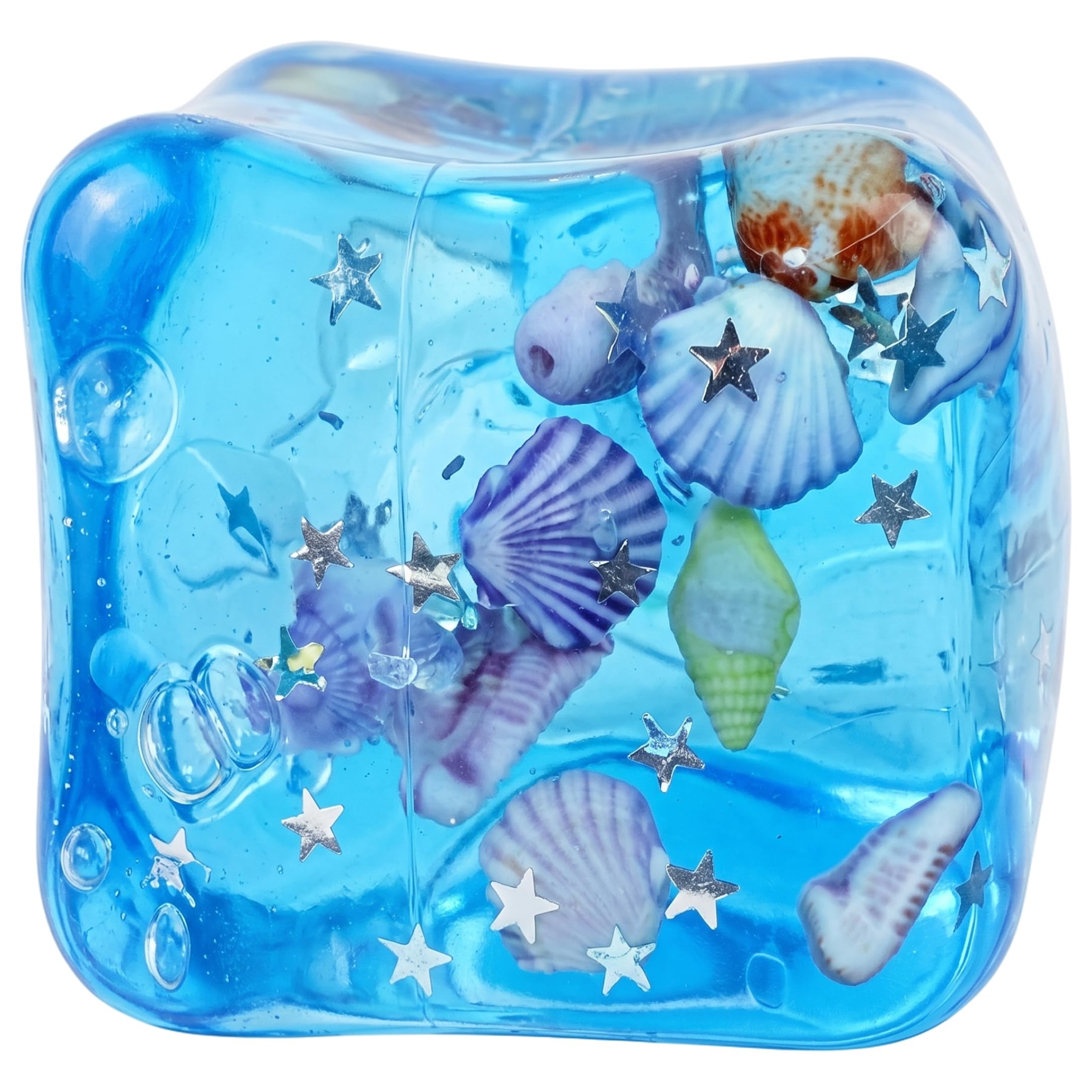 Ice Cube Stress Ball Soft Clear Sensory Fidget, Ocean Themed Squish with Shells Fish Stars for Kids Adults, Blue Ice Cube Stress Ball, Ocean Themed Squish Toy, Clear Sensory Fidget, Shells Fish Star