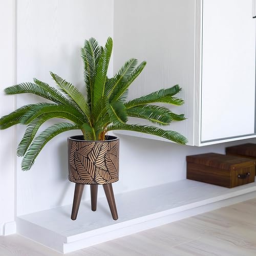 Miniatura 7 de Macetero alto de interior con soporte, diseño de hojas, macizo, vertical con orificio de drenaje, S, BronceGris