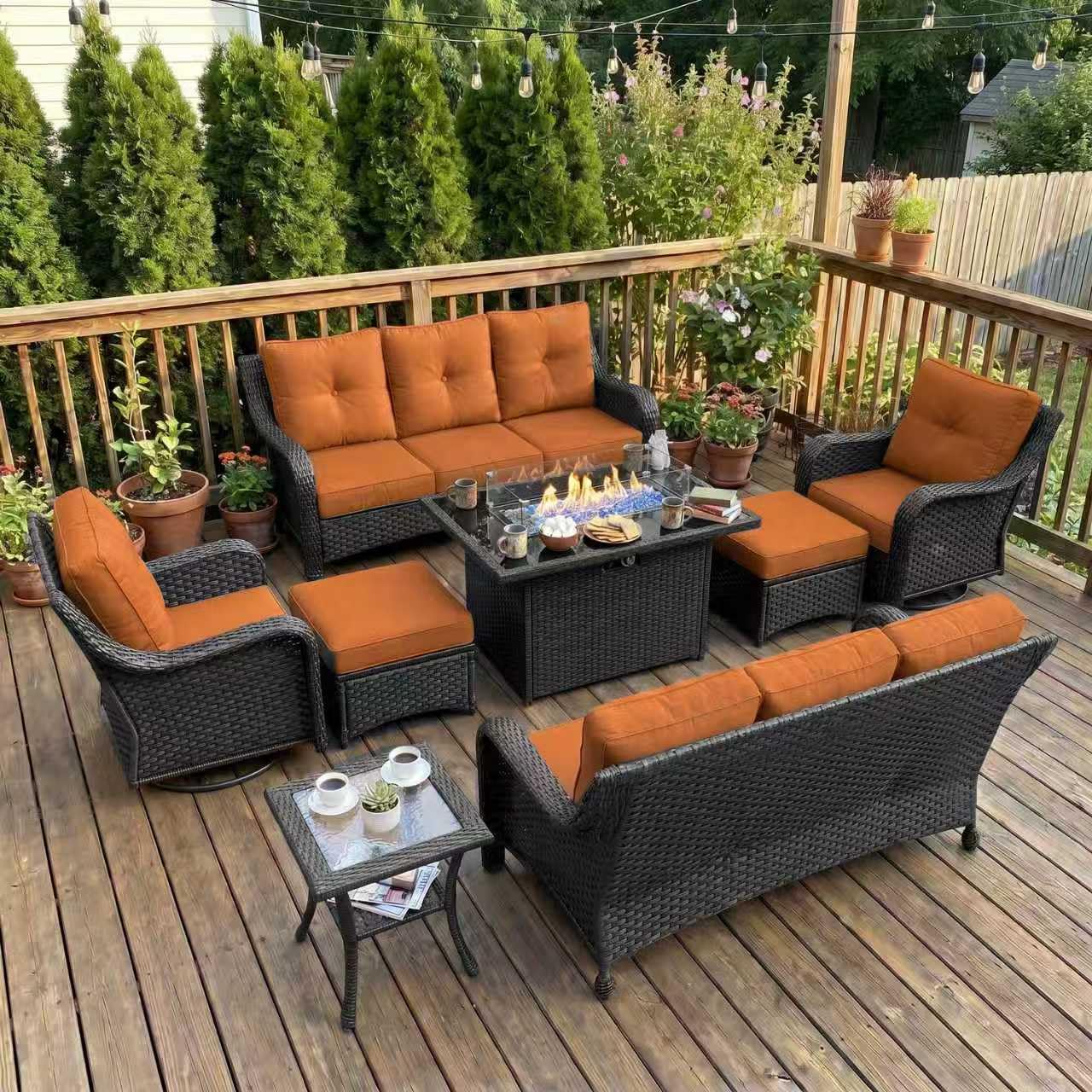 LayinSun 8 Piece Wicker Outdoor Furniture Set with 6-inch Comfy Cushions