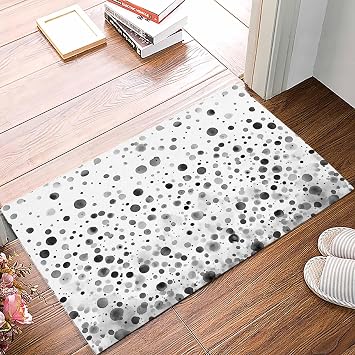 Grey Polka Dot Door Mat, Non Slip Bathroom Rugs, Modern Art Abstract Watercolor Dot Absorbent Floor Mats, Washable Runner Rug Indoor Doormat for Front Door Entrance, Patio, Garage 18"x30"