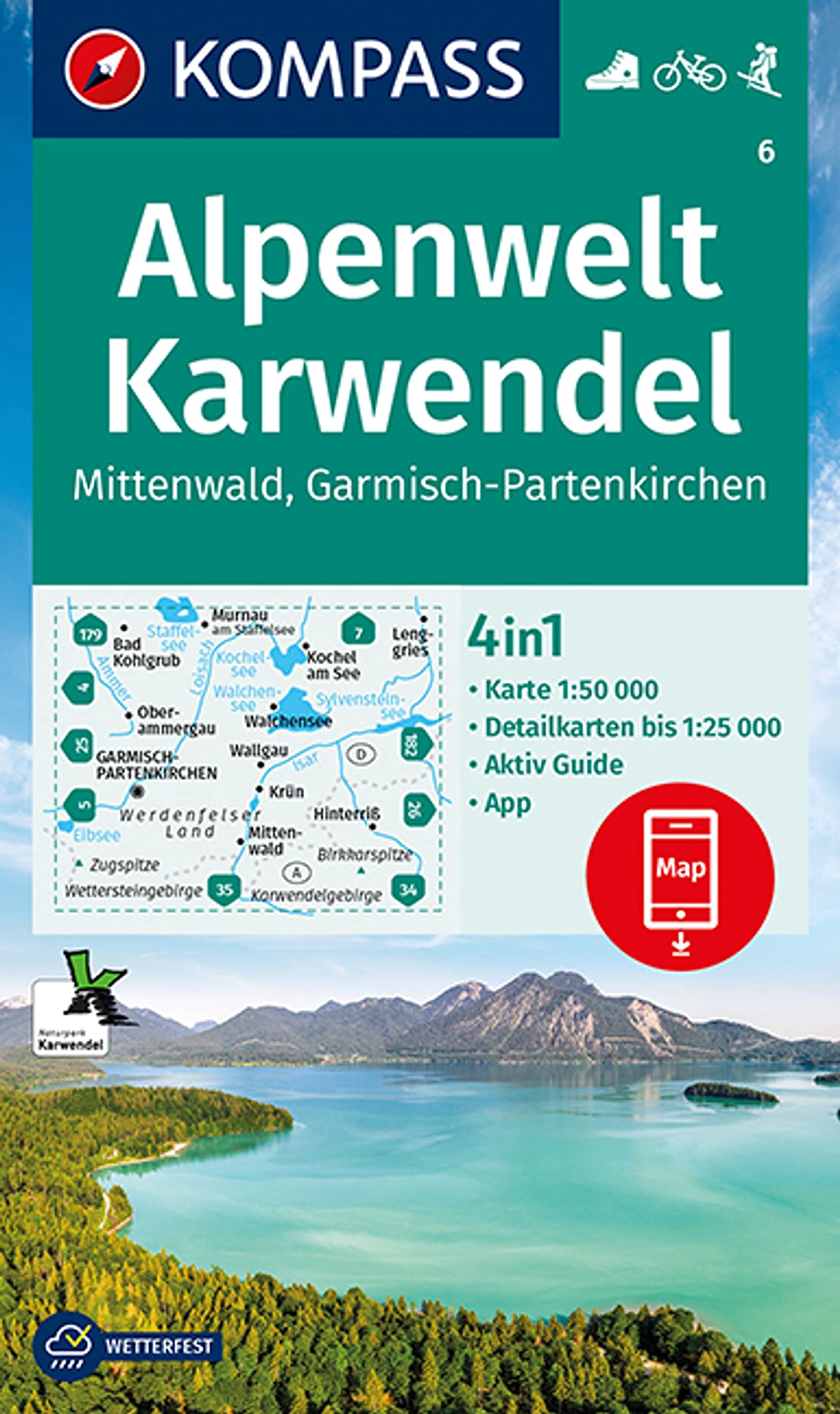 Alpenwelt Karwendel + Aktiv Guide (6): 4in1 Wanderkarte mit Aktiv Guide und Detailkarten inklusive Karte zur offline Verwendung in der KOMPASS-App. Fahrradfahren. Skitouren.
