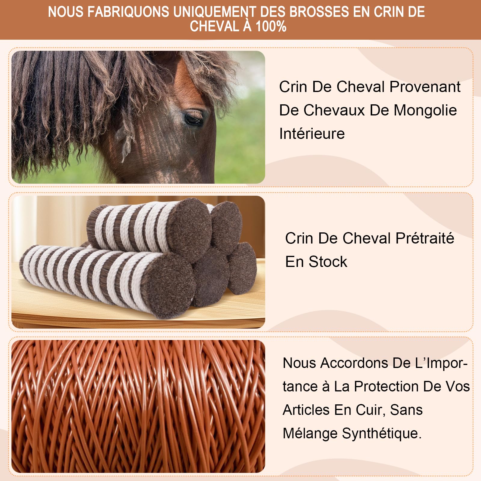 Kit 4 Pièces Brosse à Chaussures 100% CRIN de Cheval Set Entretien Cuir Bois de Hêtre Nettoyage Daim Sneakers Bottes Brosse à Luire Applicateur Chiffon Polissage Doux Naturel Cadeau Homme Coffret