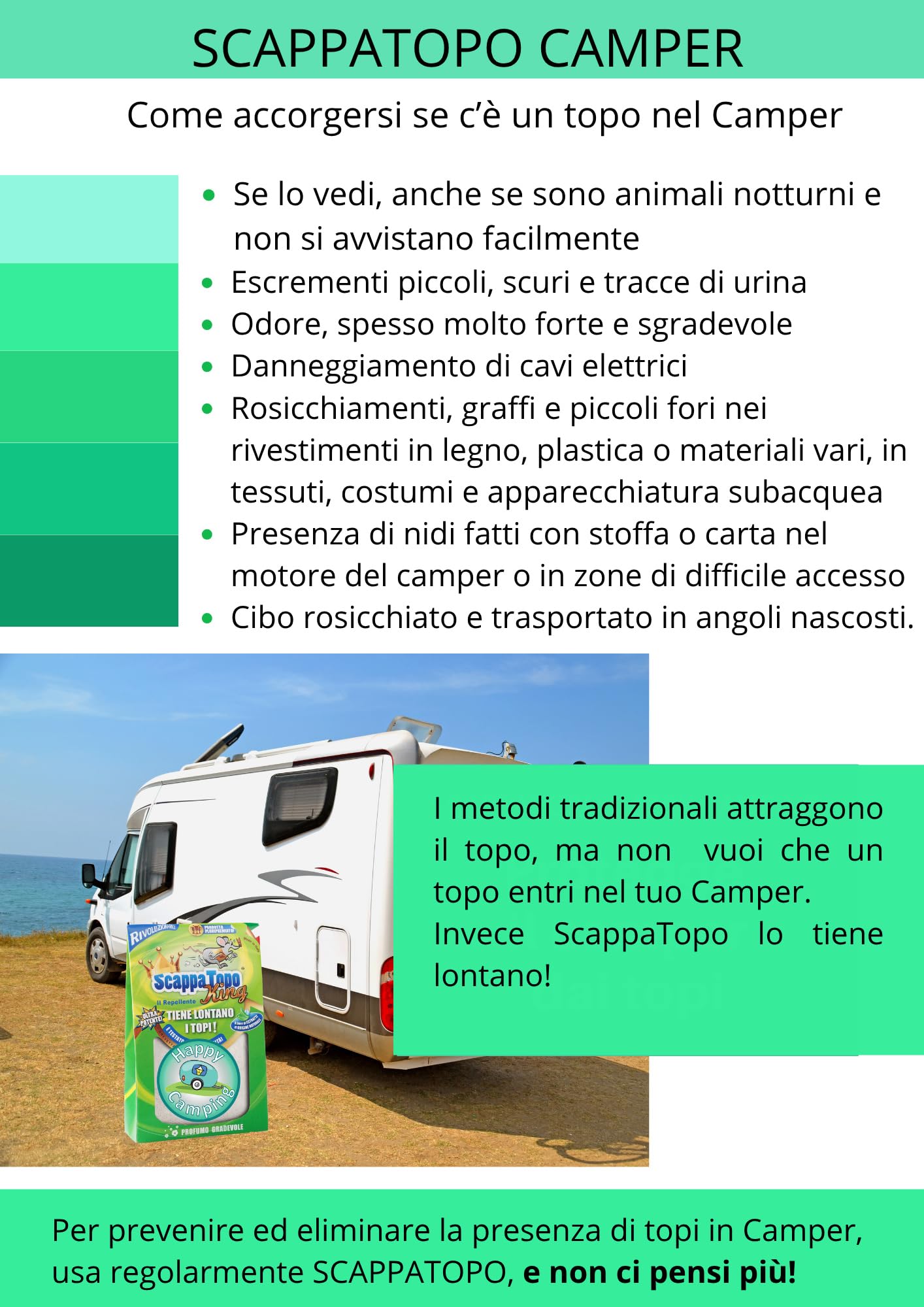 SCAPPATOPO IL BIO-REPELLENTE Camping – Repellente Topi Naturale per Caravan e Roulotte – Dissuasore per Topi Ecologico ad Azione Multisensoriale – Confezione 3 Pezzi da 50gr