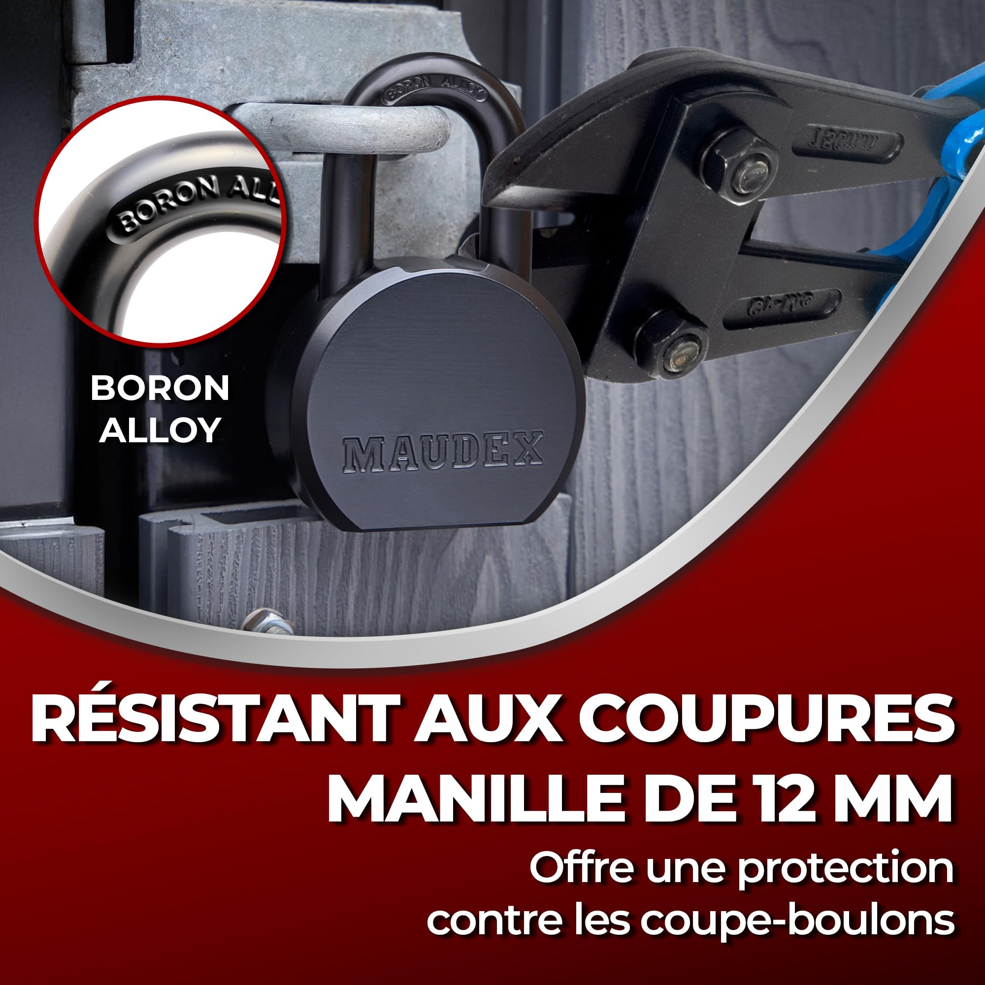 Maudex® PML65 Cadenas Conteneur avec 5 Clés - Anse 12 mm Résistance Maximale aux Coupures, Corps Acier Renforcé | Antivol de Sécurité pour Portail, Garage, Remorque Attelée