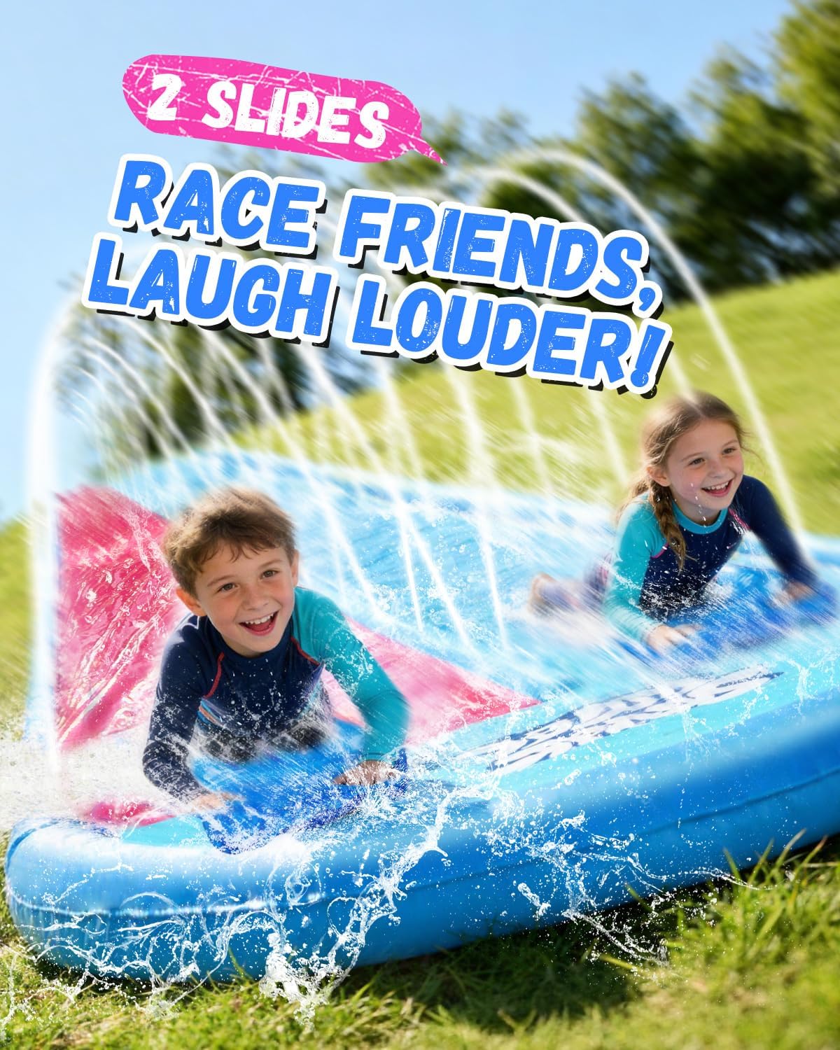 Spring Water 22ft Inflatable Slip and Water Slide for Kids, 2 Racing Lane Giant Slip n Water Slides for Backyard Heavy Duty with 2 Bodyboards, Outdoor Summer Water Toys Funs Sprinkler