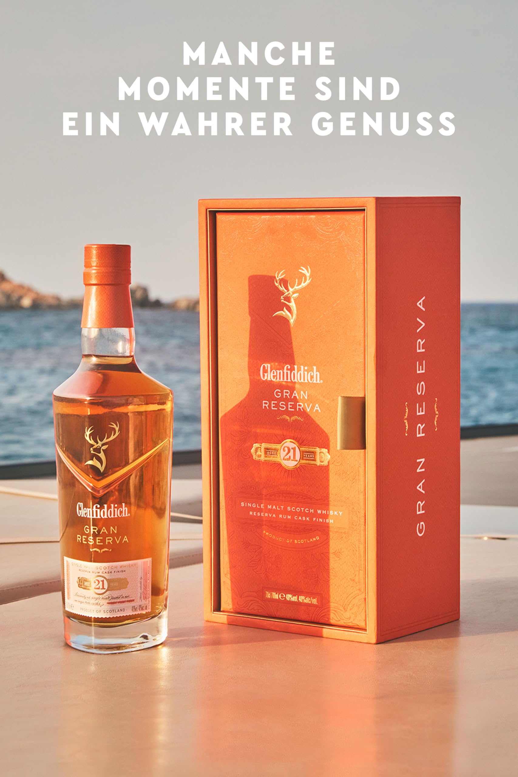 GLENFIDDICH 21 Jahre Single Malt Scotch Whisky - Gran Reserva - Vanille, süßes Karamell, Feige - Reifung im Reserva Rum-Fass - Small Batch - Product of Scotland – inkl. Geschenkbox - 40% vol. - 70 cl