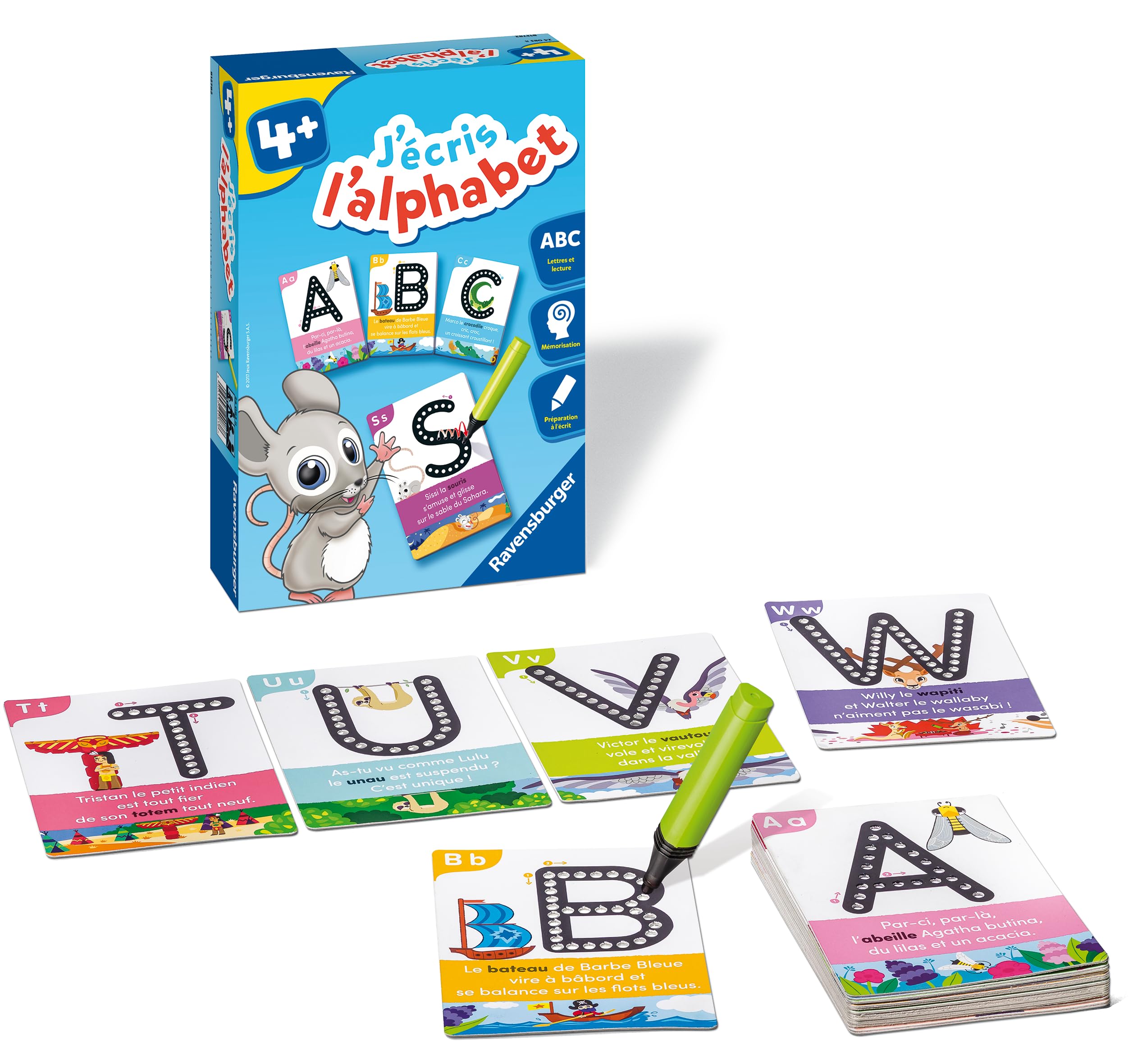 Ravensburger - Jeu Educatif - J'écris l'alphabet - Préparation à l'écriture - Apprentissage ludique en comptine - Traçage par Points - A partir de 4 Ans - 24083