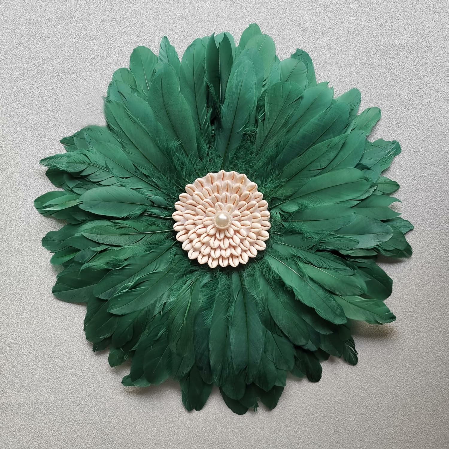 Teinopalpus Flower Wall Decor Multiple Layer Handcrafted Feather JUJU HAT Decoration Cowrie Shells for Balcony Patio Porch Bedroom Living Room Garden,Green 55cm / 22" in
