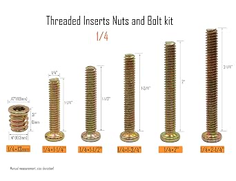 LBY 35 Sets Threaded Insert Nuts and Bolt Assortment Kit, 1/4-20 13mm Threaded Inserts & Hex Socket Furniture Barrel Bolts (5 Sizes) Combination, Carbon Steel (Zinc Plated), Yellow