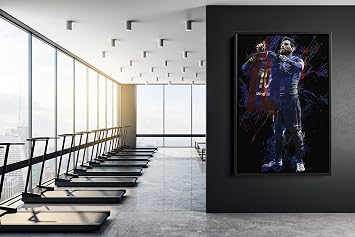 Lionel Messi Celebration Poster Soccer Player Barcelona Painting Hand Made Posters Canvas Print Kids Wall Art Man Cave Gift Home Decor Black Floating Frame, 30"x45"