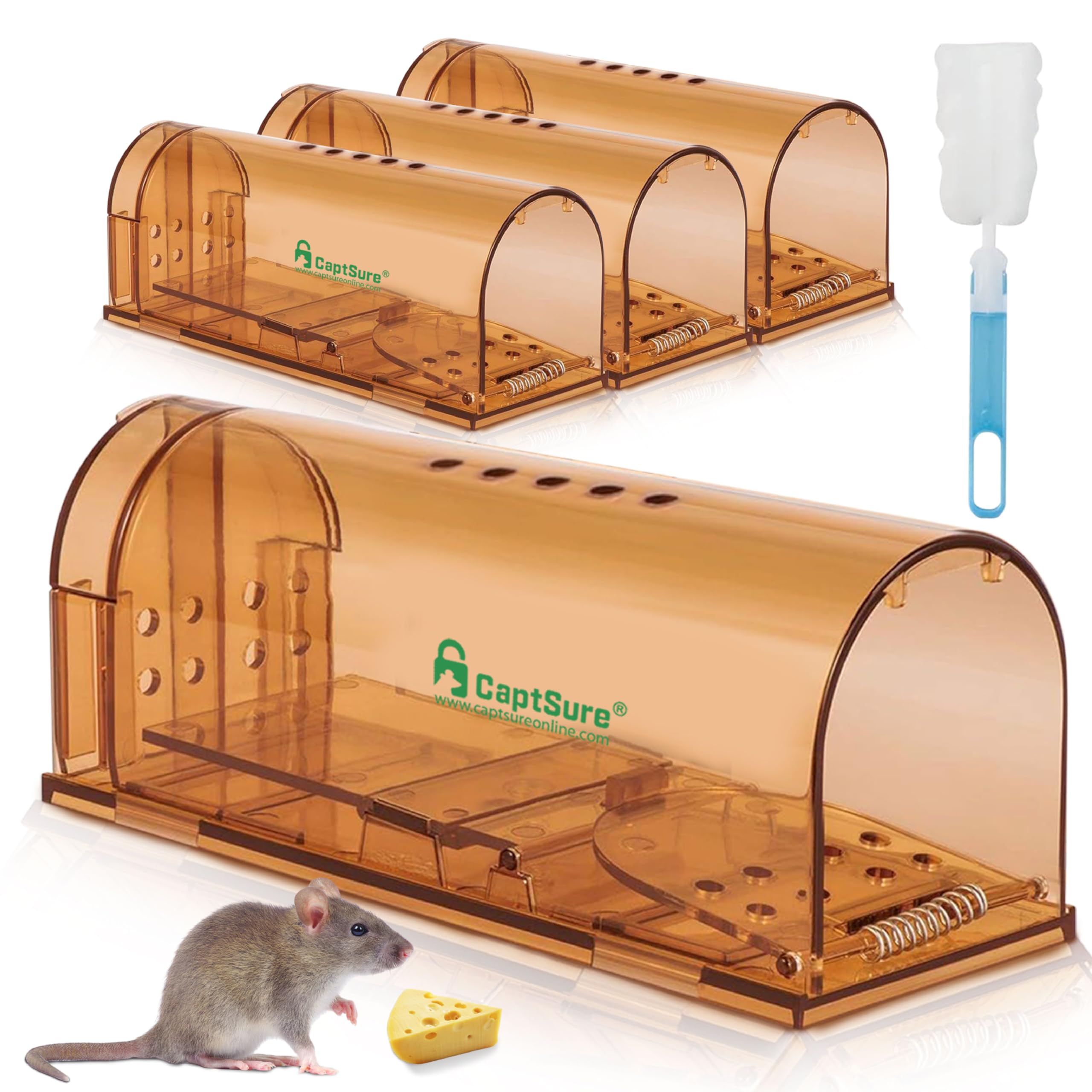 CaptSure Humane Mouse Traps Indoor for Home - Small Trap Indoor/Outdoor, Live Mouse Trap Catch and Release, Pet-Safe Mice Traps- Ideal No Kill Mouse Traps for Rodents, 4 Pack of Humane Mouse Trap
