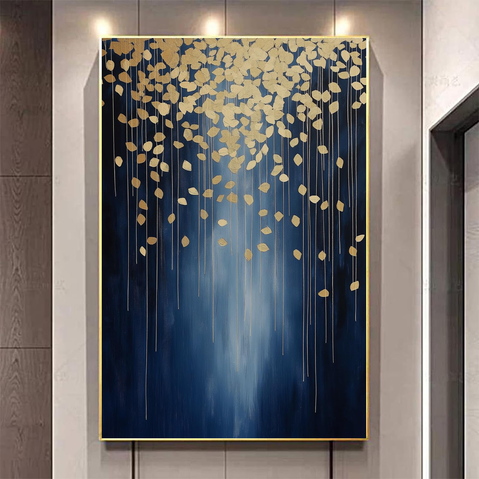 Amazon.com: Blue and Gold Abstract Canvas Wall Art Modern Abstract Blue ...