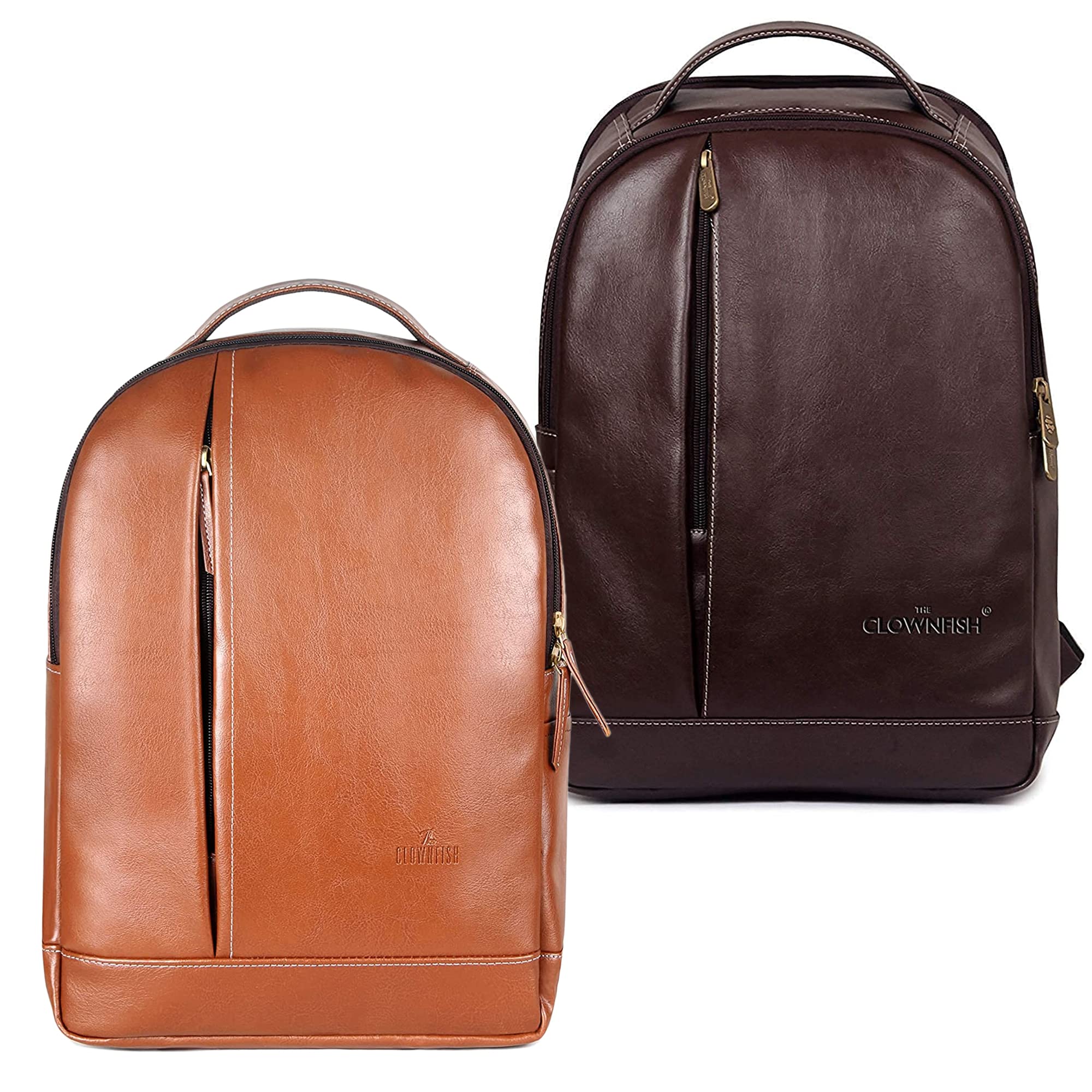 THE CLOWNFISH Combo Of 2 Varied Colours Fredrick 27 liters Faux Leather Laptop Backpack for Men and Women for 15.6 Inch Laptops (Tan, Hickory) (B09RSNSTMF) Amazon Price History, Amazon Price Tracker