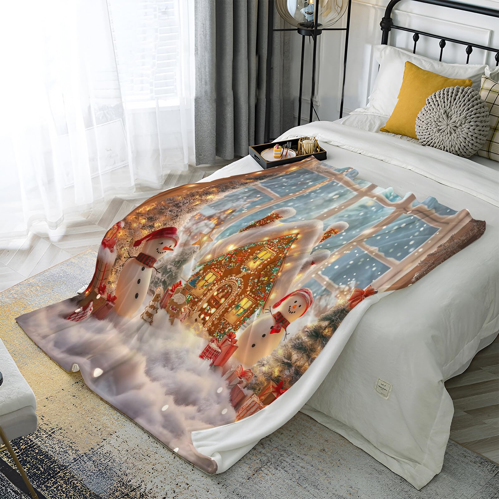 Manta De Navidad Rojo Blanco Muñeco De Nieve Ligero 220X240Cm Suave Cálida Y Peluda Decoración Navideña,Acogedora Habitación con Encanto Adolescentes De Adultos para TV Sofá En Vacaciones