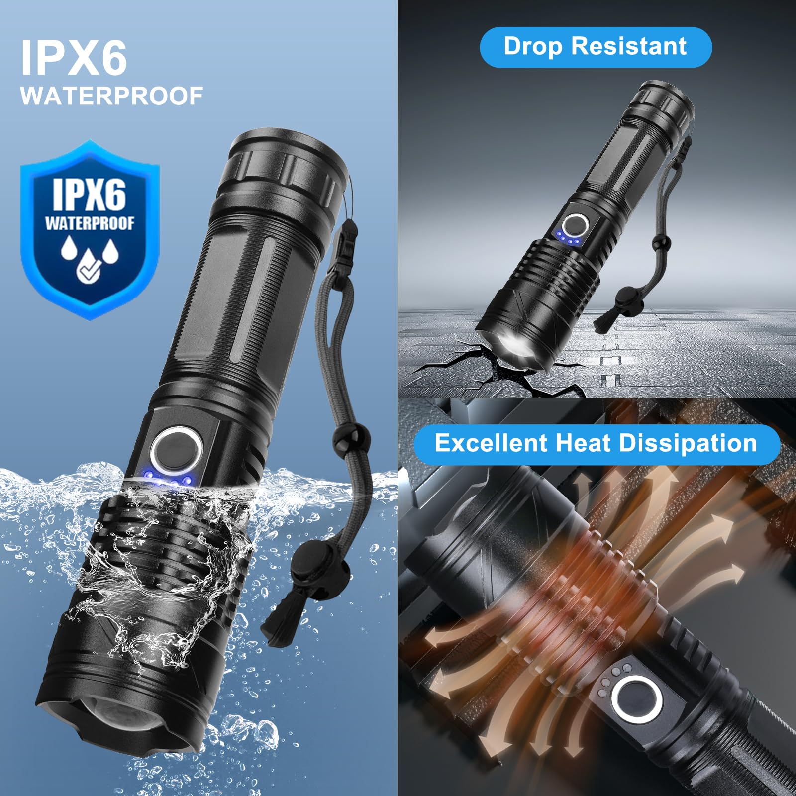 Amazon.co.jp: LED懐中電灯 高ルーメン 充電式 900,000ルーメン 超