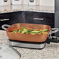 Vista 7 de MegaChef Electric Fry Pan with Copper Non-Stick Coating, Tempered Glass Lid & Adjustable Temperature Control, Versatile Small Kitchen Appliance