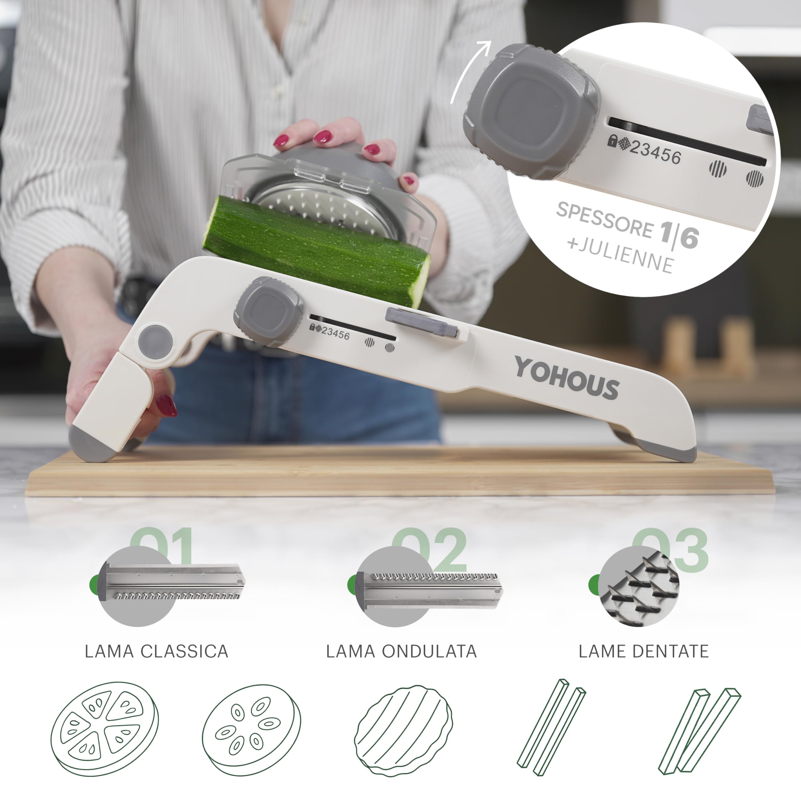 Mandolina per Verdure Professionale Regolabile - Taglia Verdure Manuale in Acciaio Inox - Affetta Verdure a Julienne, Cubetti e Fette Sottili