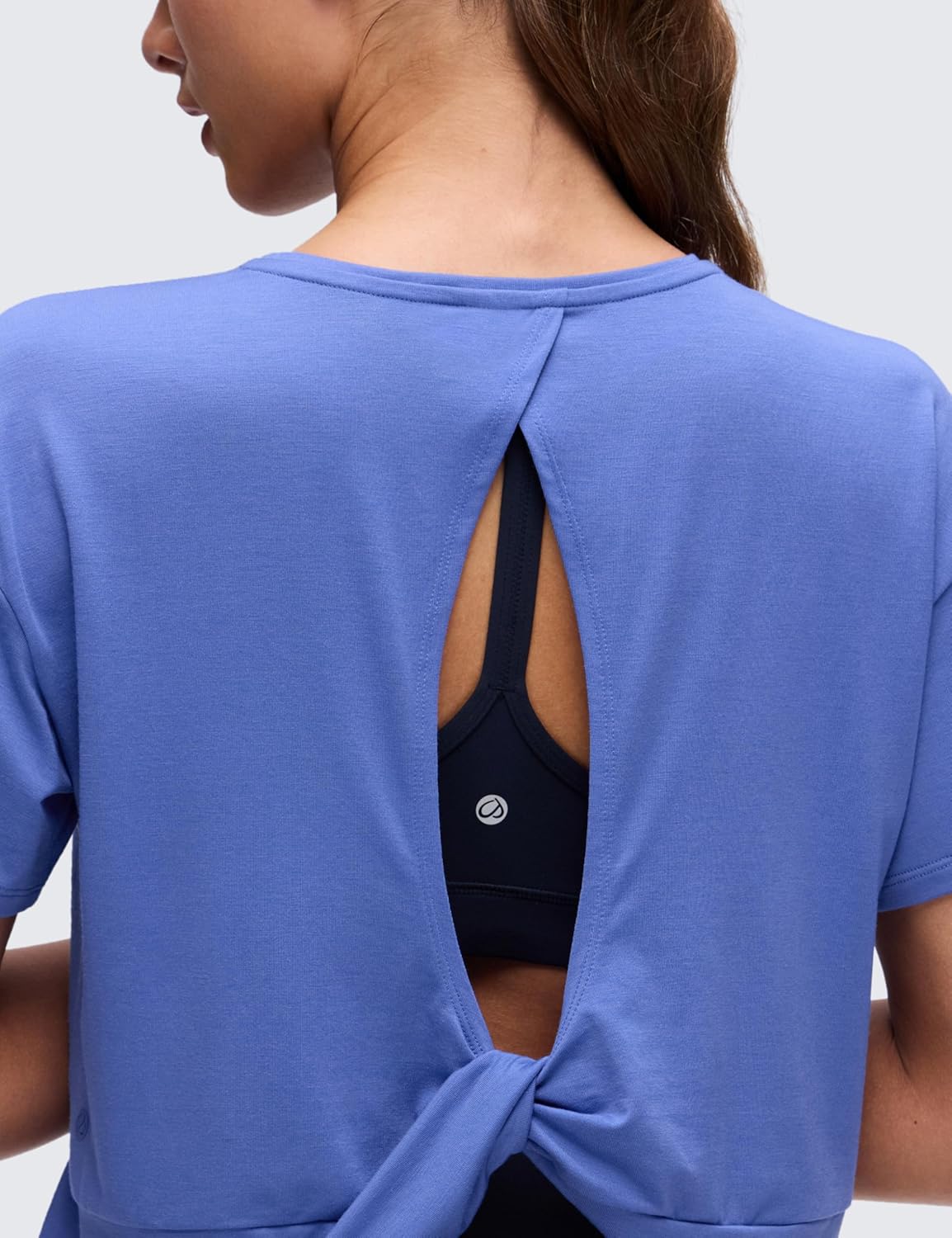 CRZ YOGA Open Back Short Sleeve Crop Top for Women Loose Athletic Yoga Workout Shirts Casual Cropped T-Shirts