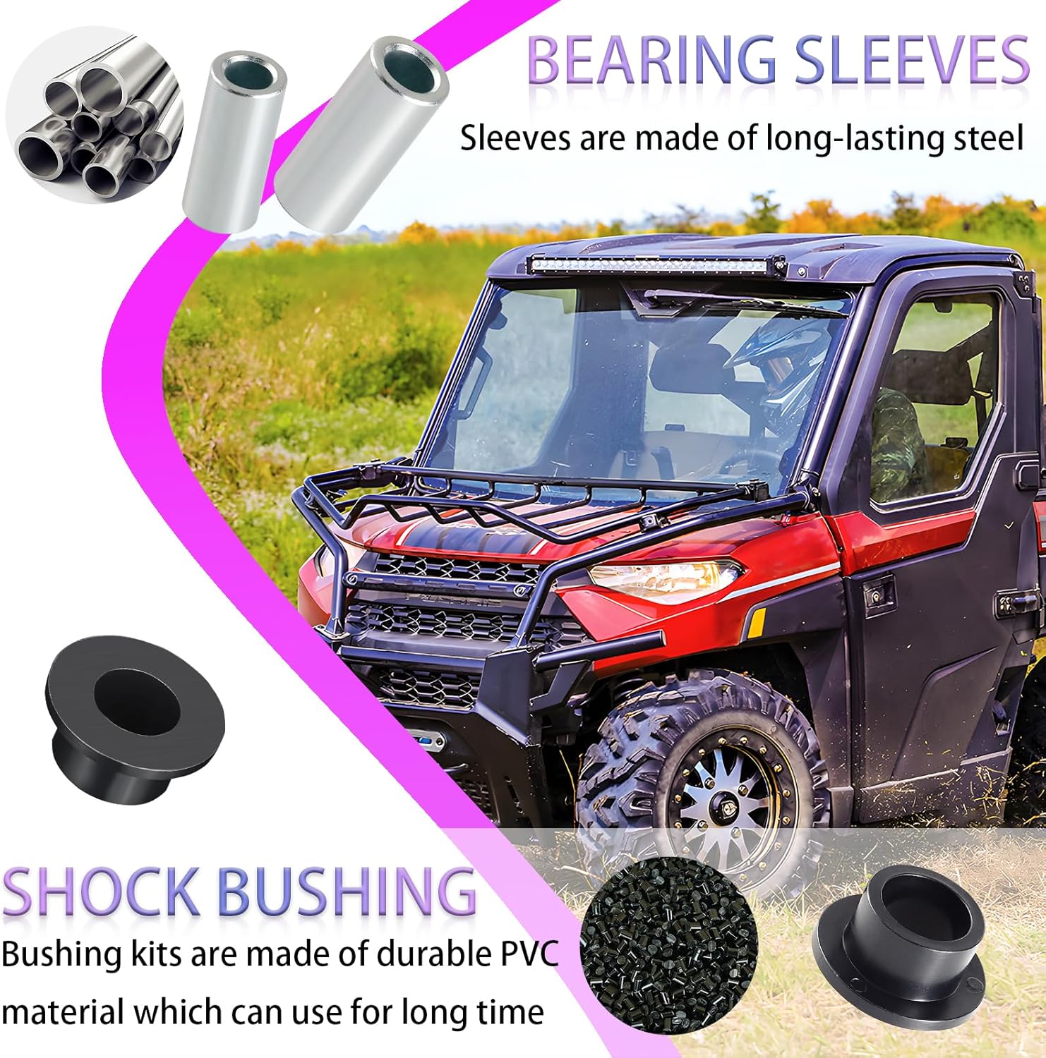Front Shock Absorber Bushings Sleeve Kit 8Pcs For Polaris Ranger 500 570 700 800 900 1000 Diesel Brutus HD PRO XD