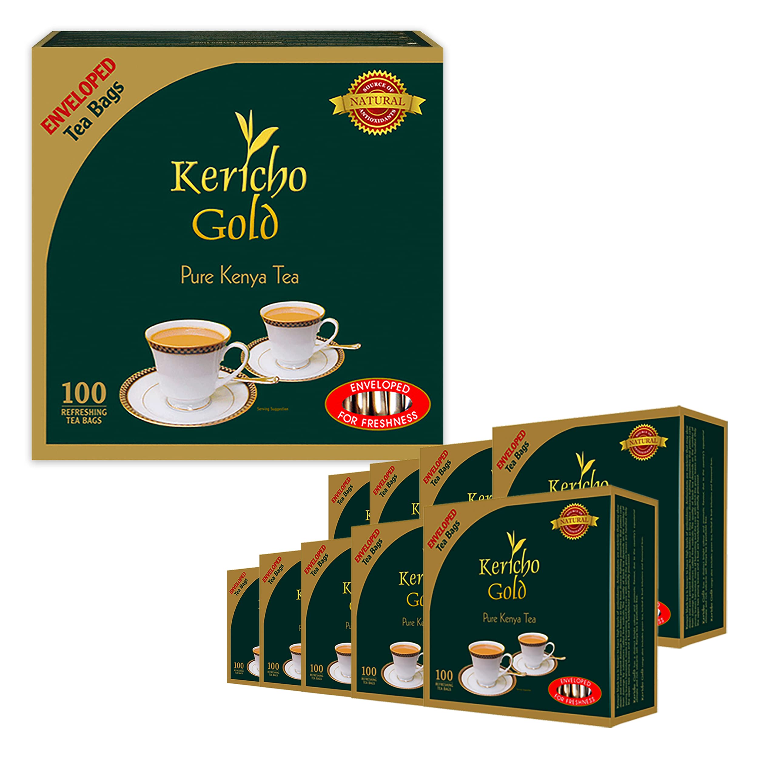 BULK Pack of 10- Kericho Gold Black Tea - Rich in Antioxidants - Orange Pekoe Tea - Kenya Origin - Unique Flavor -100 Envelopes Tea Bags (Pack of 10)