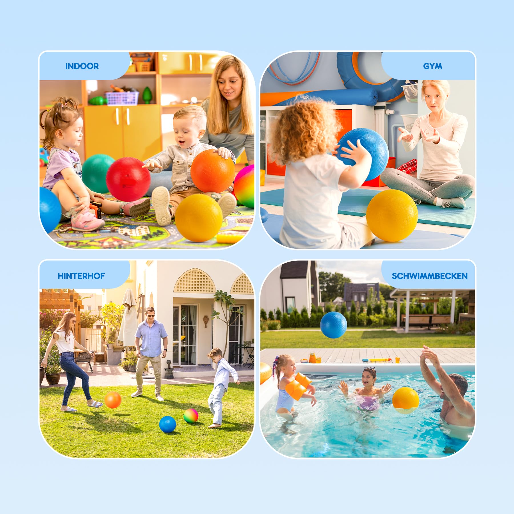 U&C Planet 12er Set Spielplatzbälle 21.5cm, Softbälle&Völkerball für Kinder | Regenbogen-Gummibälle für Dodgeball & Kickball – Rutschfeste Noppenbälle für Schulsport Garten Strand Pool, inkl. Luftpumpe