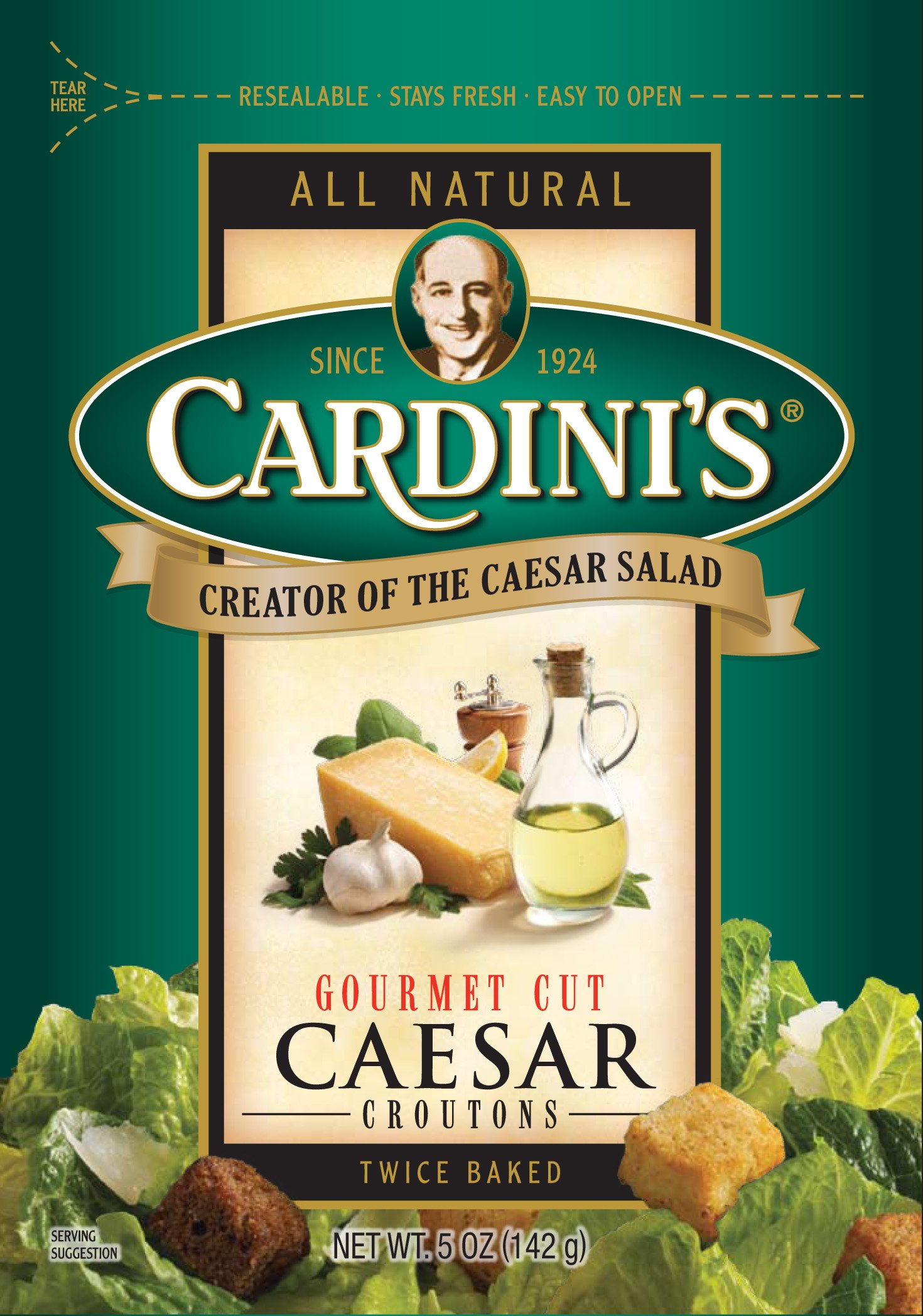 Cardini Cardini's Caesar Gourmet Cut Croutons, 5.0-Ounce Bags (Pack of 12)
