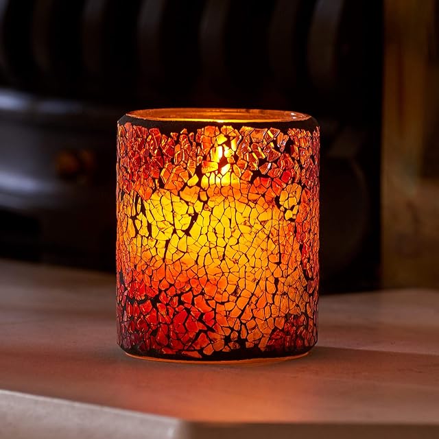 Auraglow Mosaic Glass Realistic Flickering Flameless LED Decorative Candle with Safety Flame and Timer, Perfect Mood Light or Centrepiece