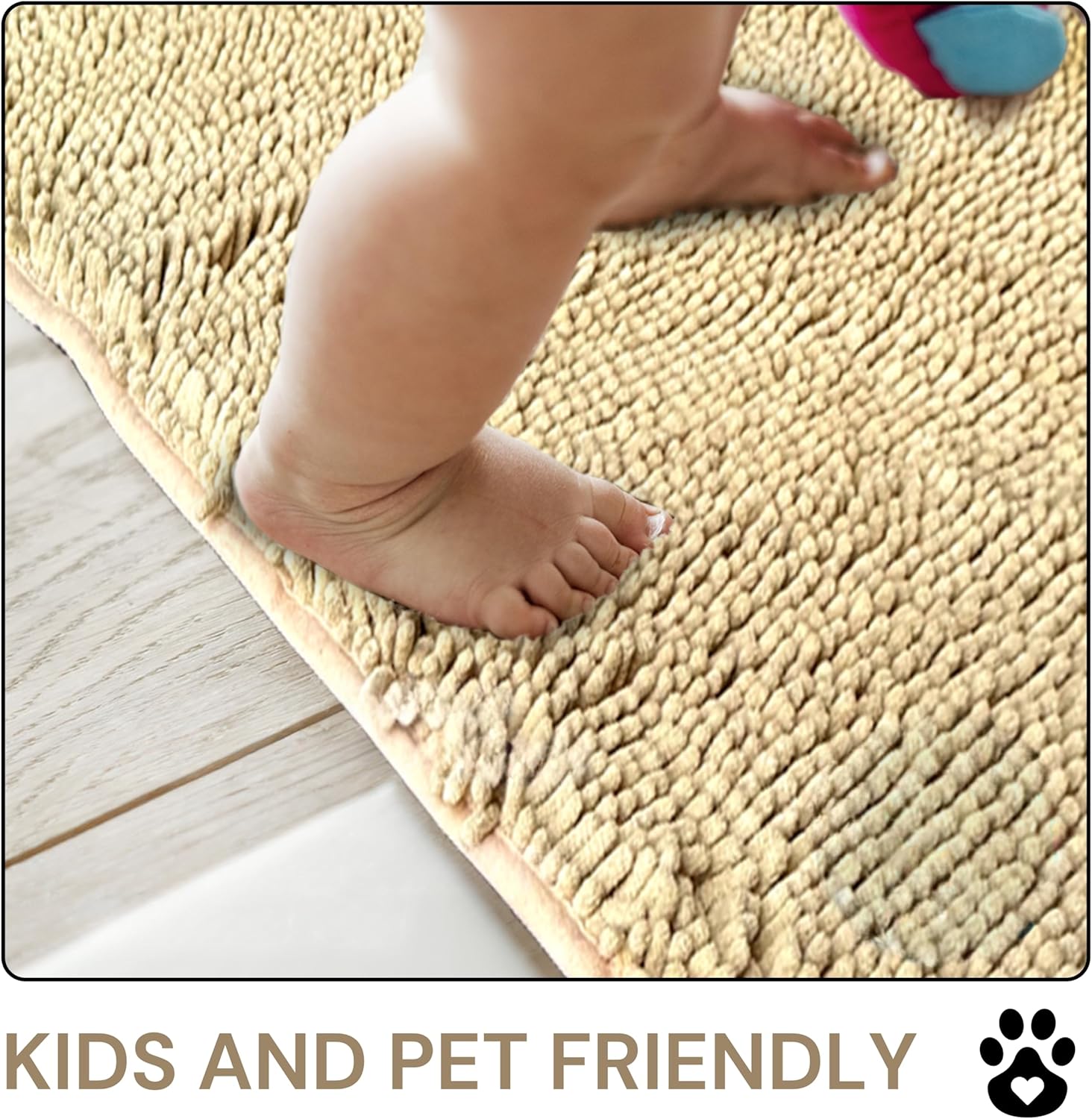 Softstep 36” x 24” Luxury Chenille Bath Rug – Ultra Soft, Non-Slip, Absorbent Bathroom Mat for Tub & Shower, Machine Washable, Plush Beige