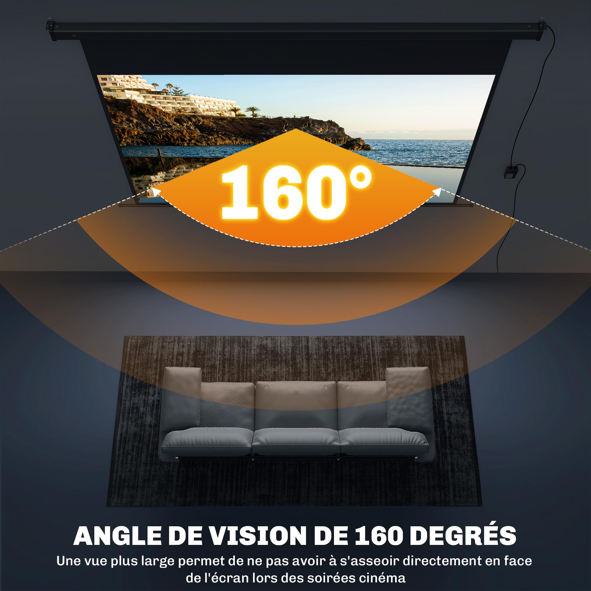 HOMCOM Schermo proiettore da 100 pollici, 16:9 4K HD schermo di Proiezione motorizzato ed elettrico, schermo di Proiezione TV e Home theatre, Montaggio a Parete o Soffitto, Pannello di Controllo e