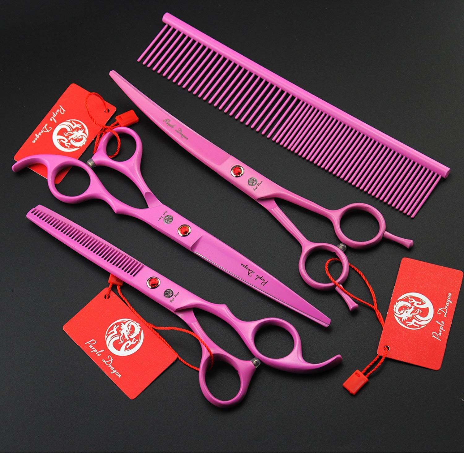 Purple Dragon Lot de 3 ciseaux de toilettage pour chien et chat Rose 17,8 cm