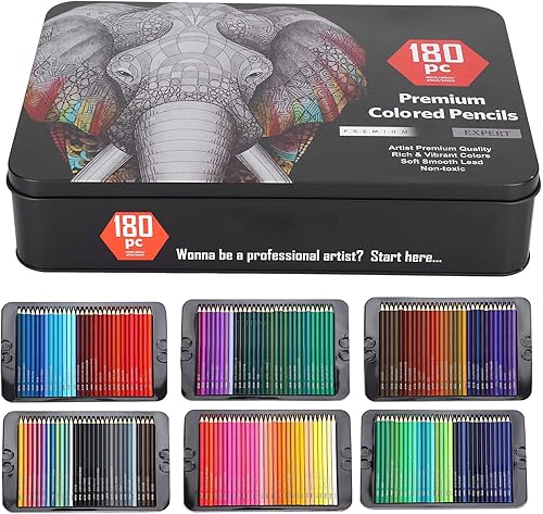 Juego de 180 lápices de colores, lápices de artista Brutfuner 35 × 25 × 9 180 Uds. Juego de lápices de colores profesionales para adultos, pintura,