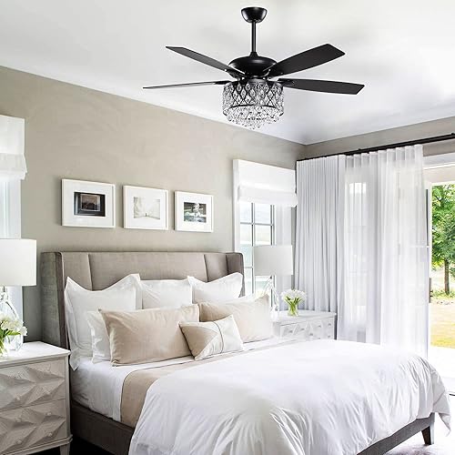 Miniatura 2 de Parrot Uncle Ventiladores de techo con luces y control remoto, ventilador de techo negro con luz, modernos ventiladores de techo de cristal para
