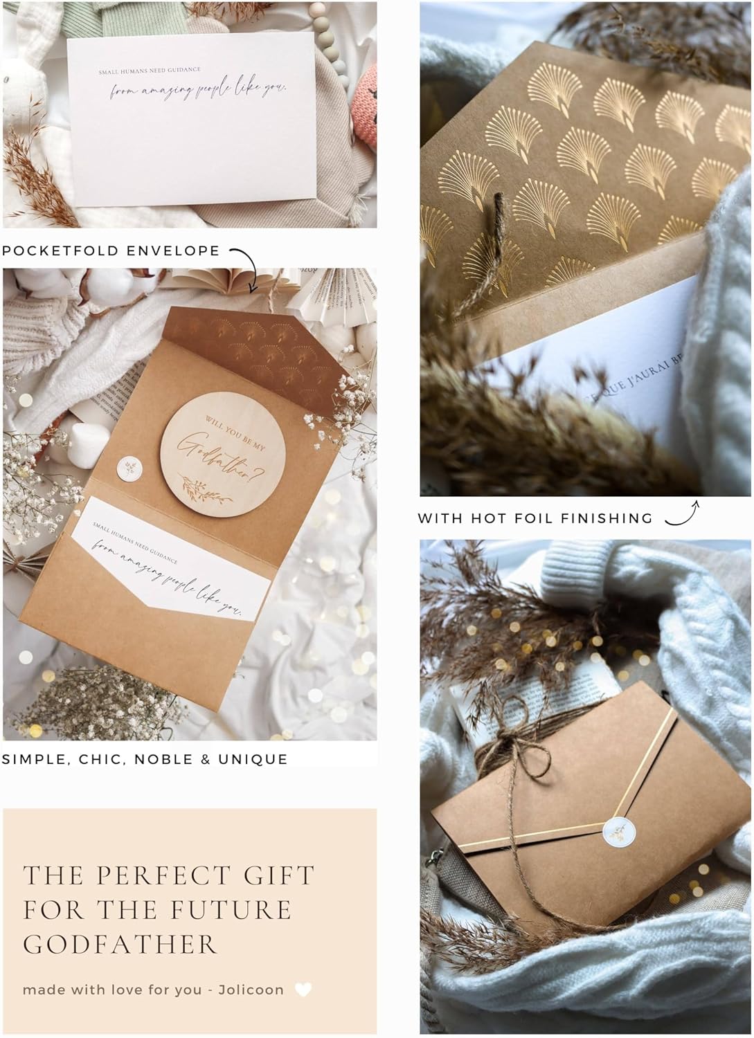 Joli Coon Will you be my godfather wooden card with pocketfold envelope and seal sticker - Godfather proposal - Image 2