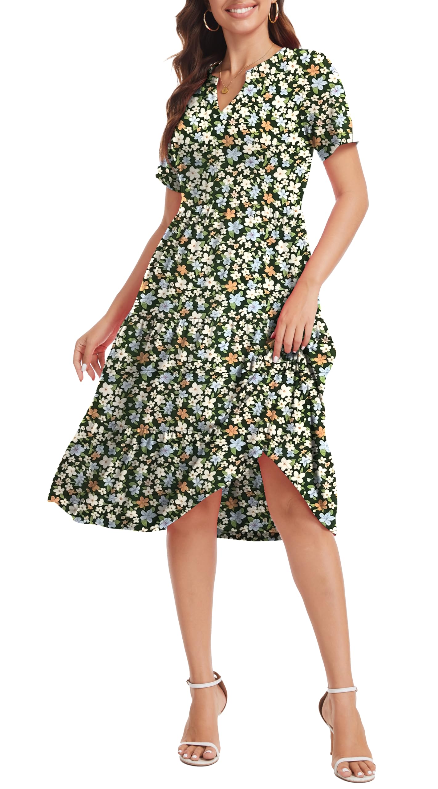 Jeqeocafy Women's V Neck Dress 2026 Lounge Fashion Casual Loose Fit Flowy Swing Tiered Vacation Dresses