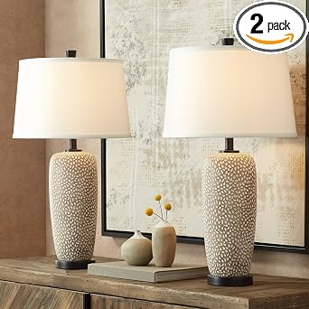 360 Lighting Anna 27 1/4" Tall Table Lamps Set of 2 Coastal Modern | Pebbled Living Room Bedroom Bedside Nightstand House Office Home Reading Kitchen Entryway Console Family White Shade