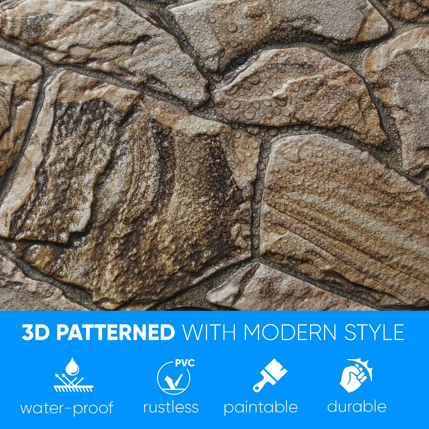 Paneles de pared 3D para decoración de paredes interiores, paneles de revestimiento de pared de piedra arenisca de miel de PVC no adhesivos para el hogar y la oficina - (10 piezas/4,7 m2)