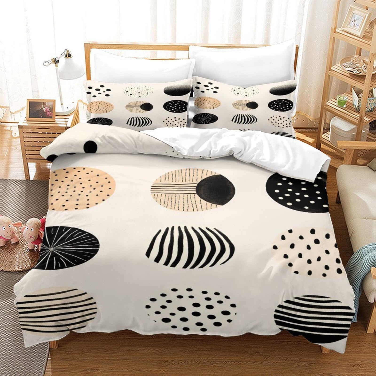 P1S9U7W5Y Minimalist 3D Printed Dot Duvet Cover Set 3pcs Microfiber Geometric Bedding Set King