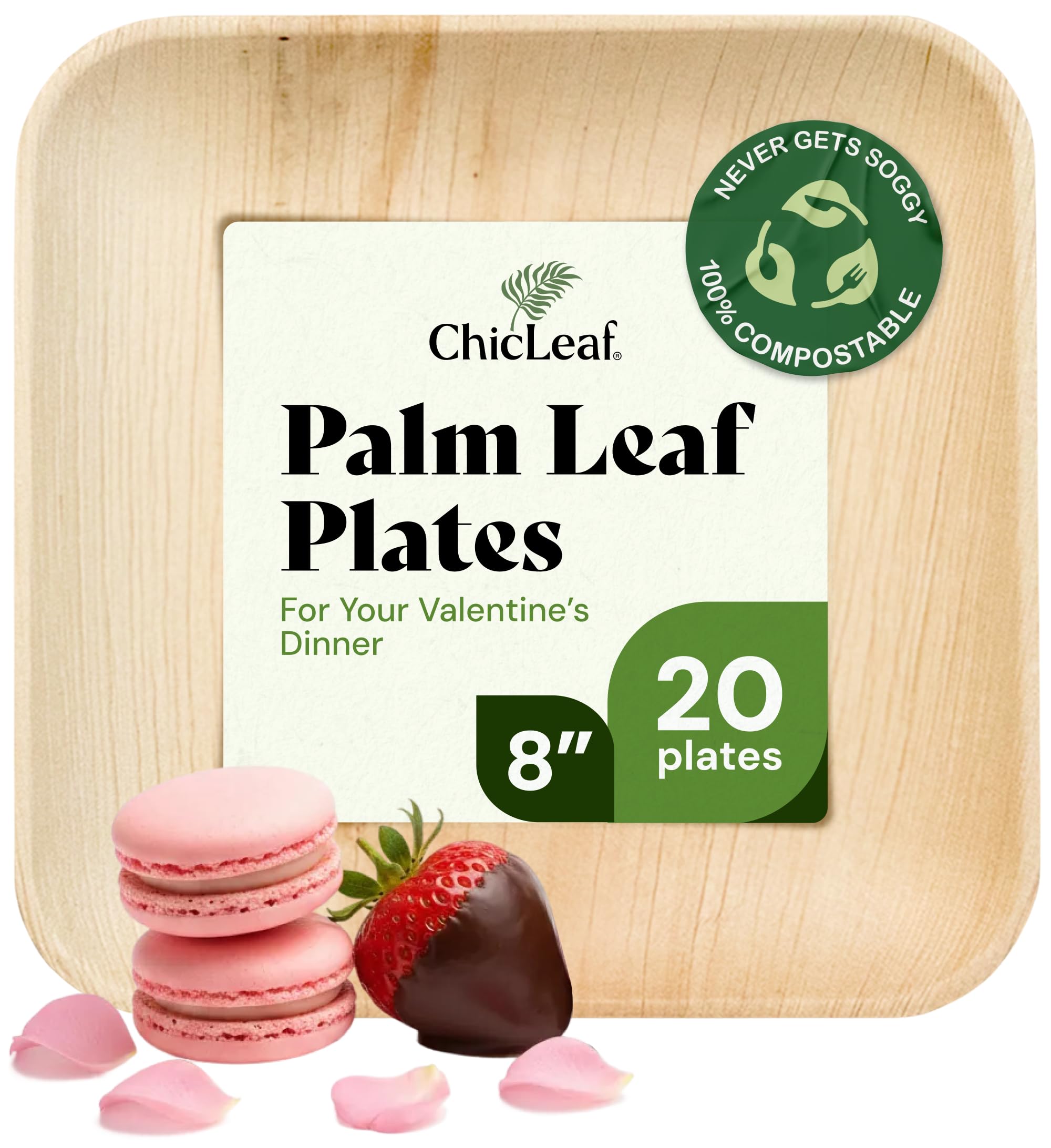 Chic Leaf Palm Leaf Compostable Plates - 6" Square, Pack of 50 - Disposable Dinnerware for Valentine's day, Rustic Bamboo Appetizer Plates, Romantic - Charcuterie Boards & Biodegradable Serviceware
