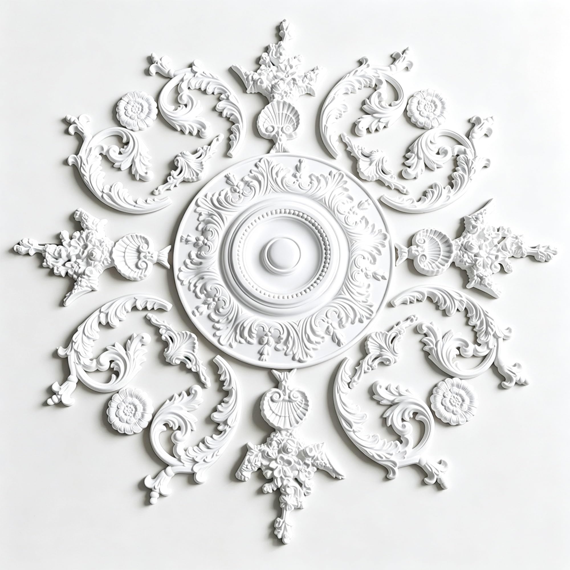116cm Rosone Lampadario Soffitto Bianco Polistirolo Decorativo | Medaglione del Ventilatore Rotonda Moderno per Pareti Portalampada