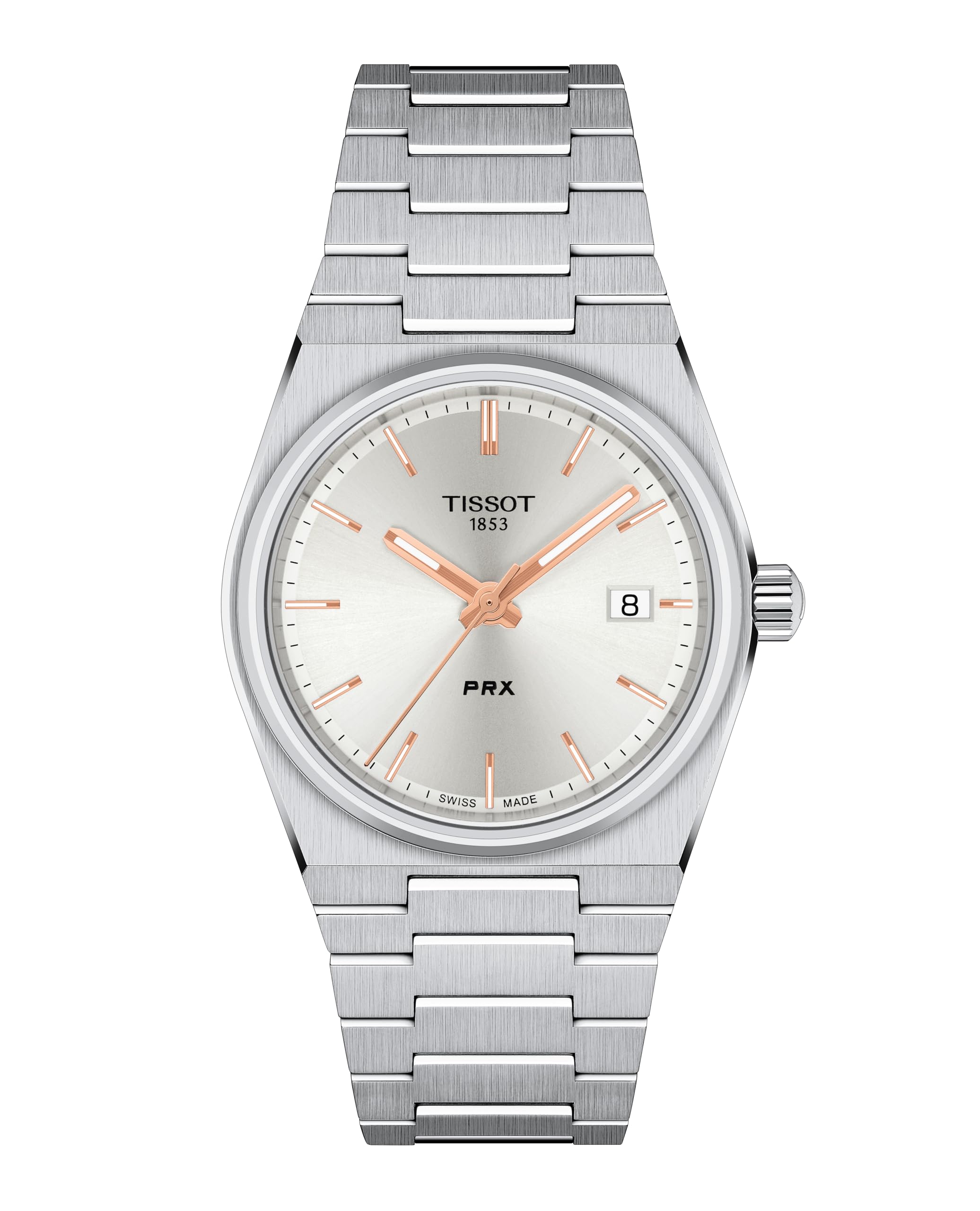 Tissot Montre à Quartz Unisexe PRX 35 mm avec boîtier en Acier Inoxydable 316L, Gris, Acier Inoxydable, 11 (T1372101103100)