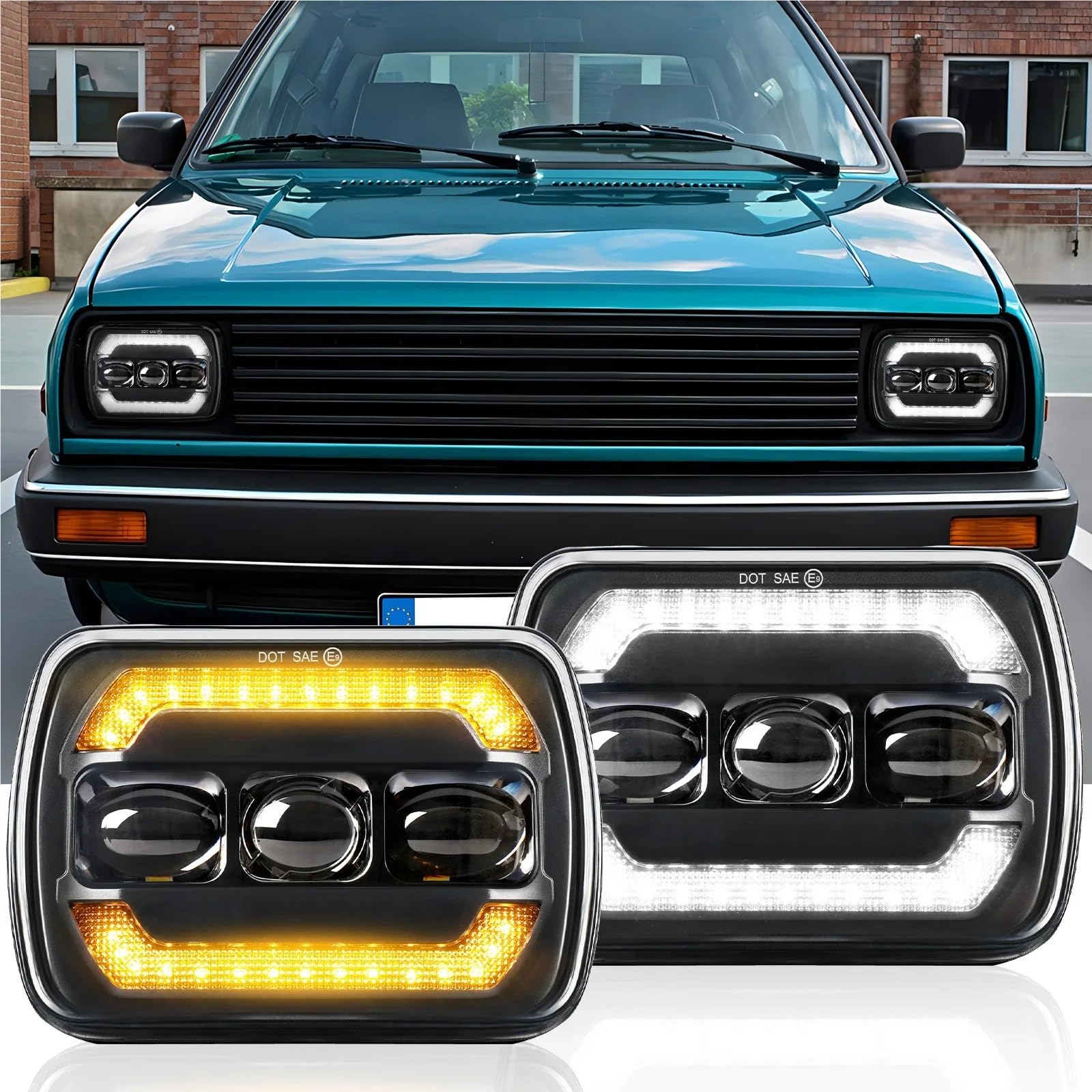 Head Lamp 7x6 5x7 Reflektory LED H6054 Z wysokimi światłami mijania i pomarańczowym kierunkowskazem Pasuje do Jeep Wrangler YJ Pasuje do Cherokee XJ(2PCS T002V)