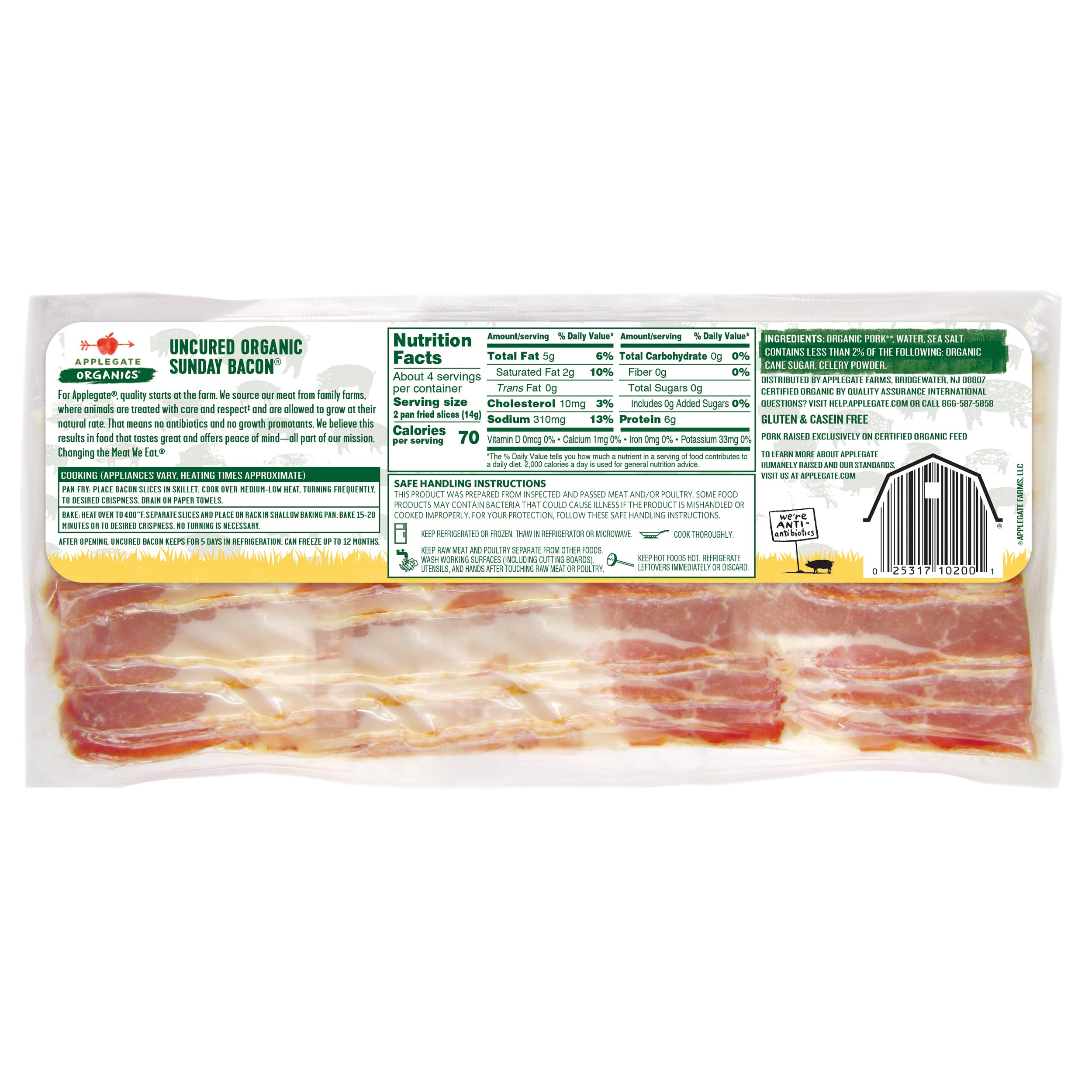 Applegate Farms Organic Hickory Smoked Uncured Sunday Bacon 8 OZ — view 2